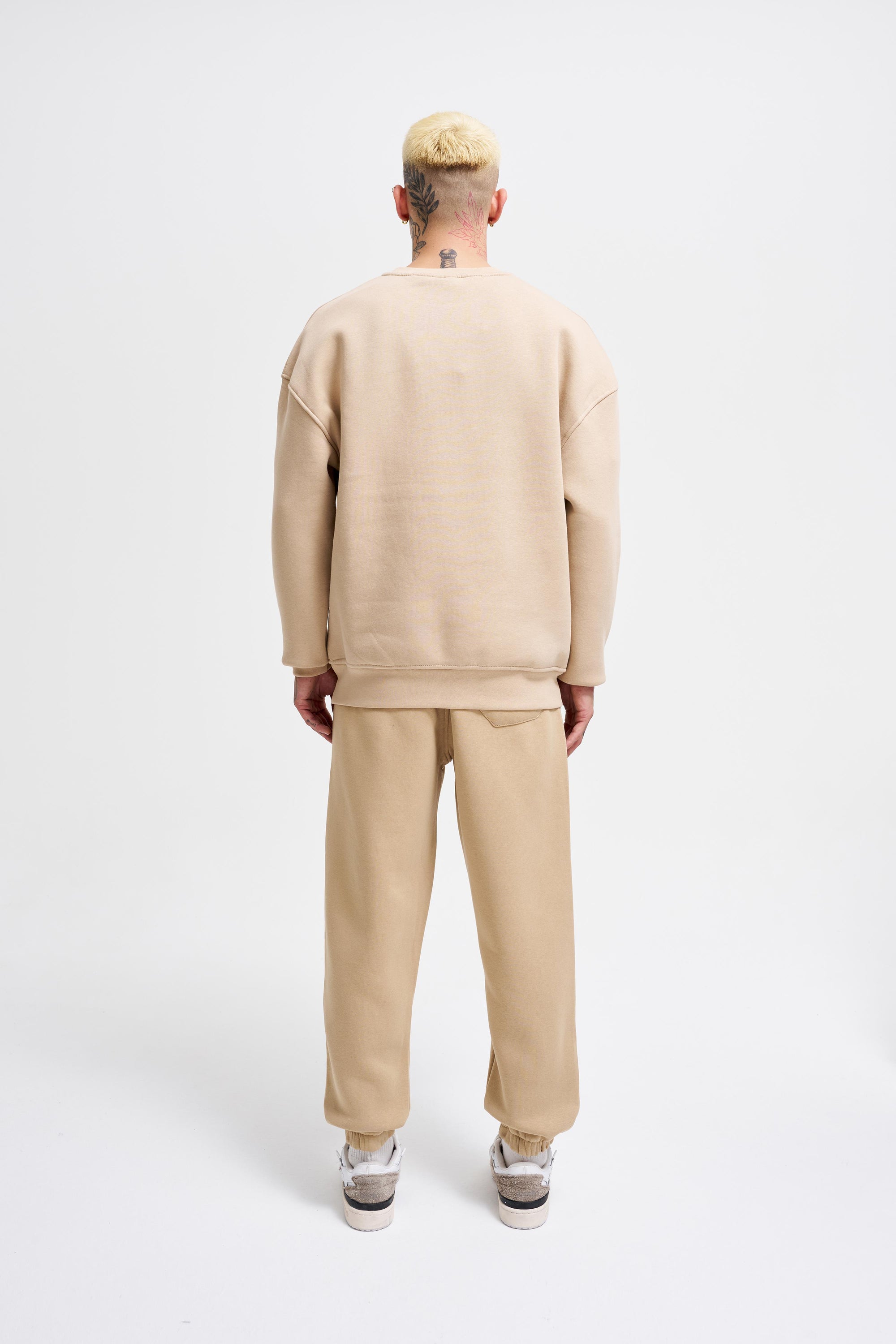 Erkek Basic Bisiklet Yaka Oversize Sweatshirt Açık Bej