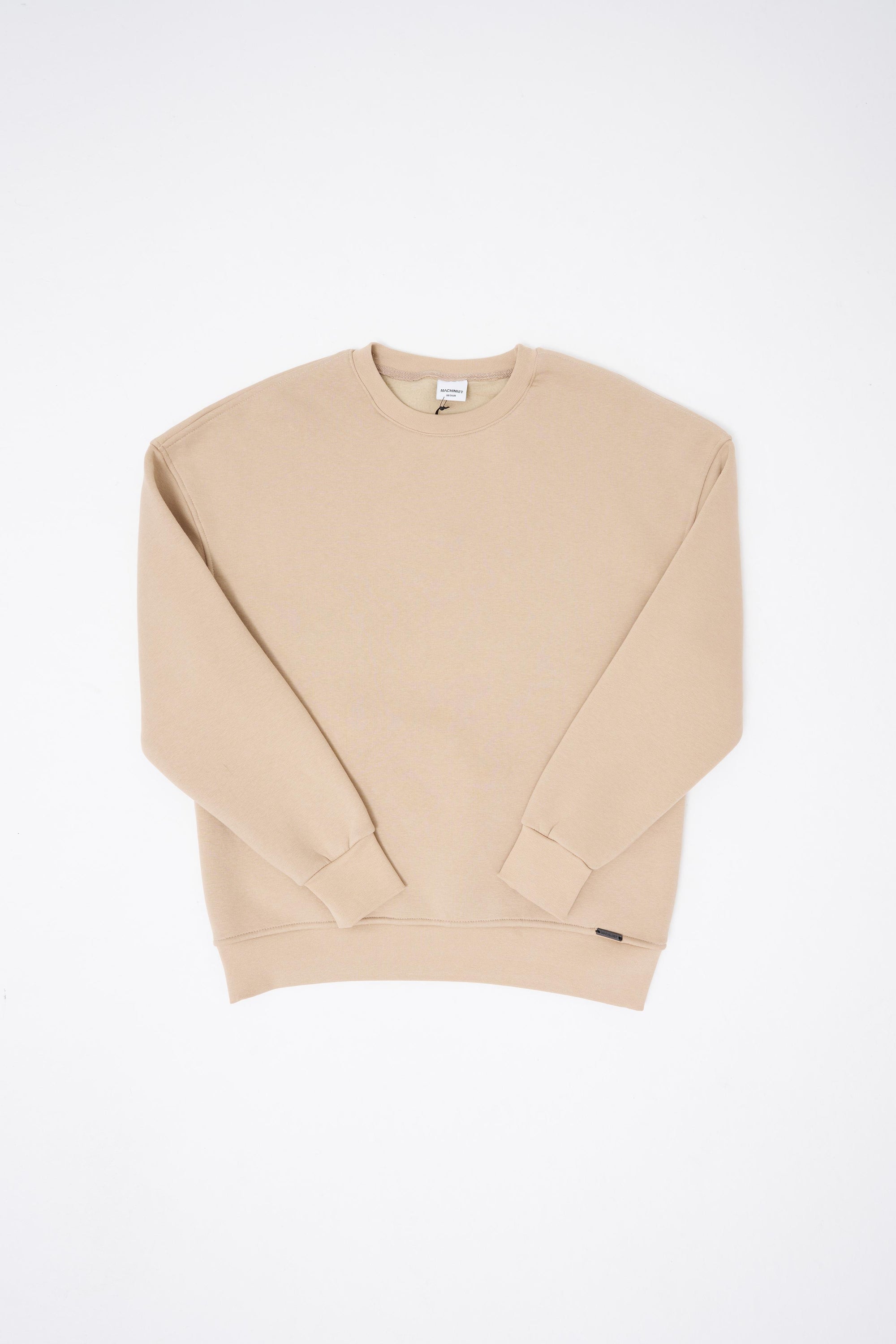 Erkek Basic Bisiklet Yaka Oversize Sweatshirt Açık Bej