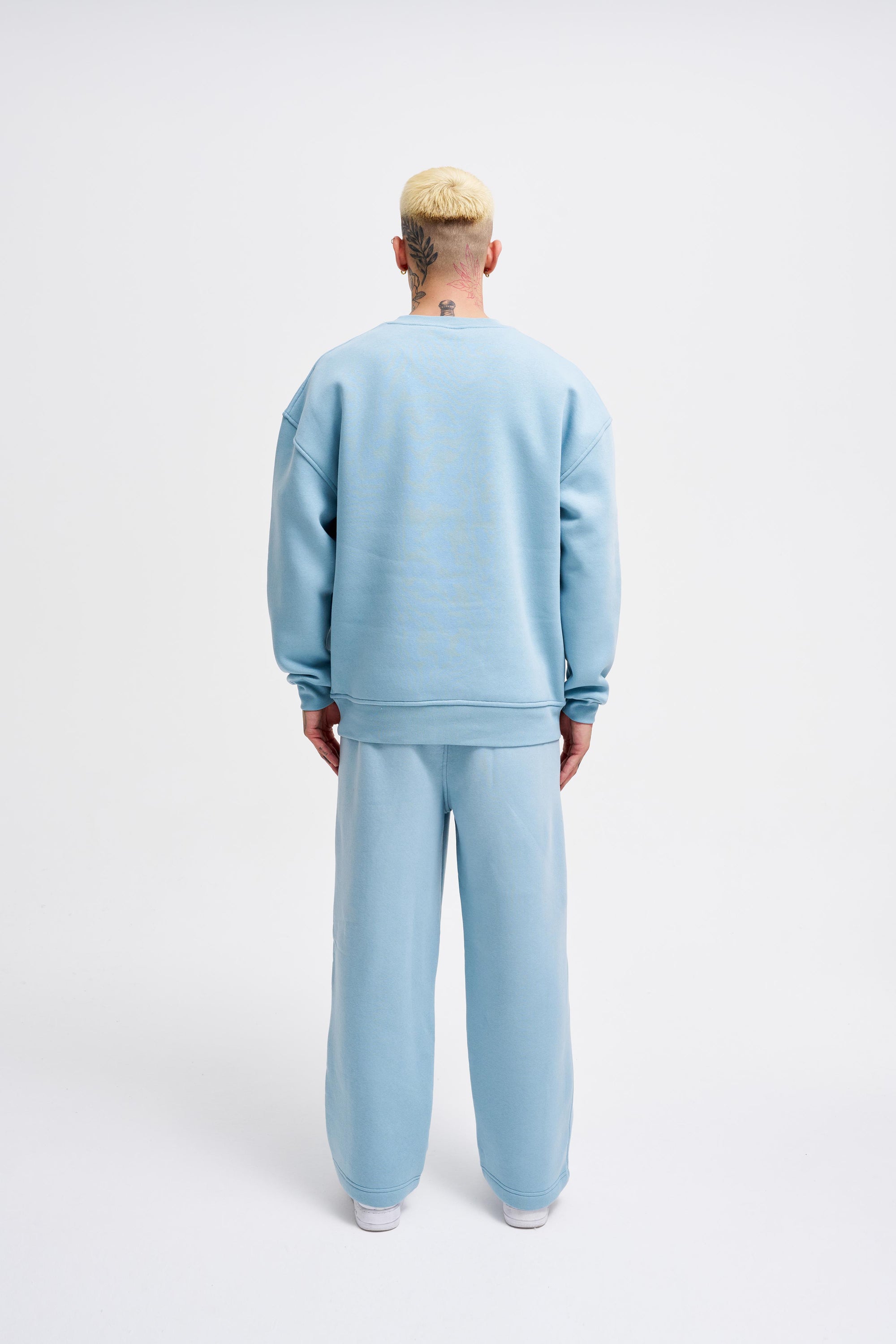 Erkek Basic Bisiklet Yaka Oversize Sweatshirt Aqua