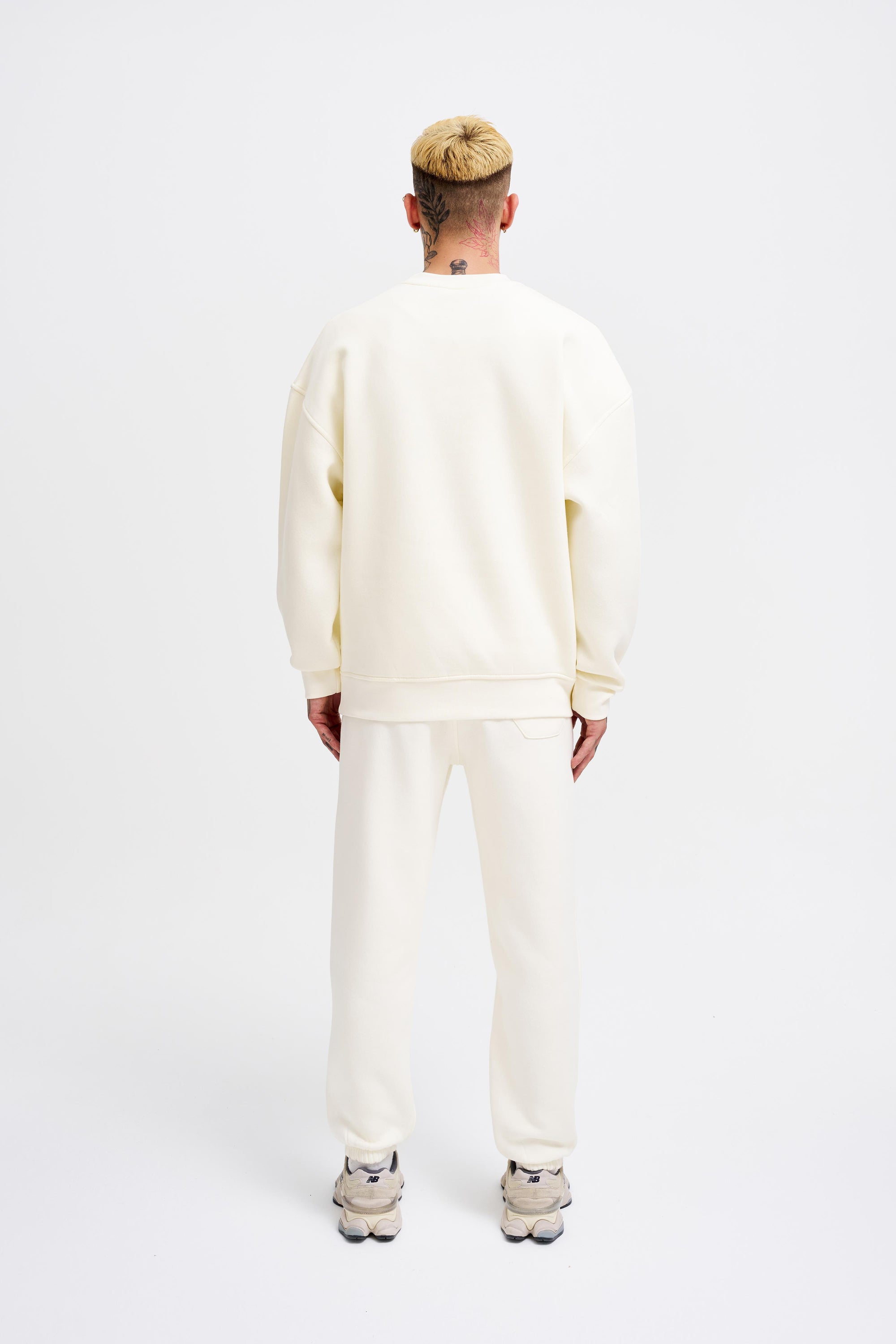 Erkek Basic Bisiklet Yaka Oversize Sweatshirt Ekru