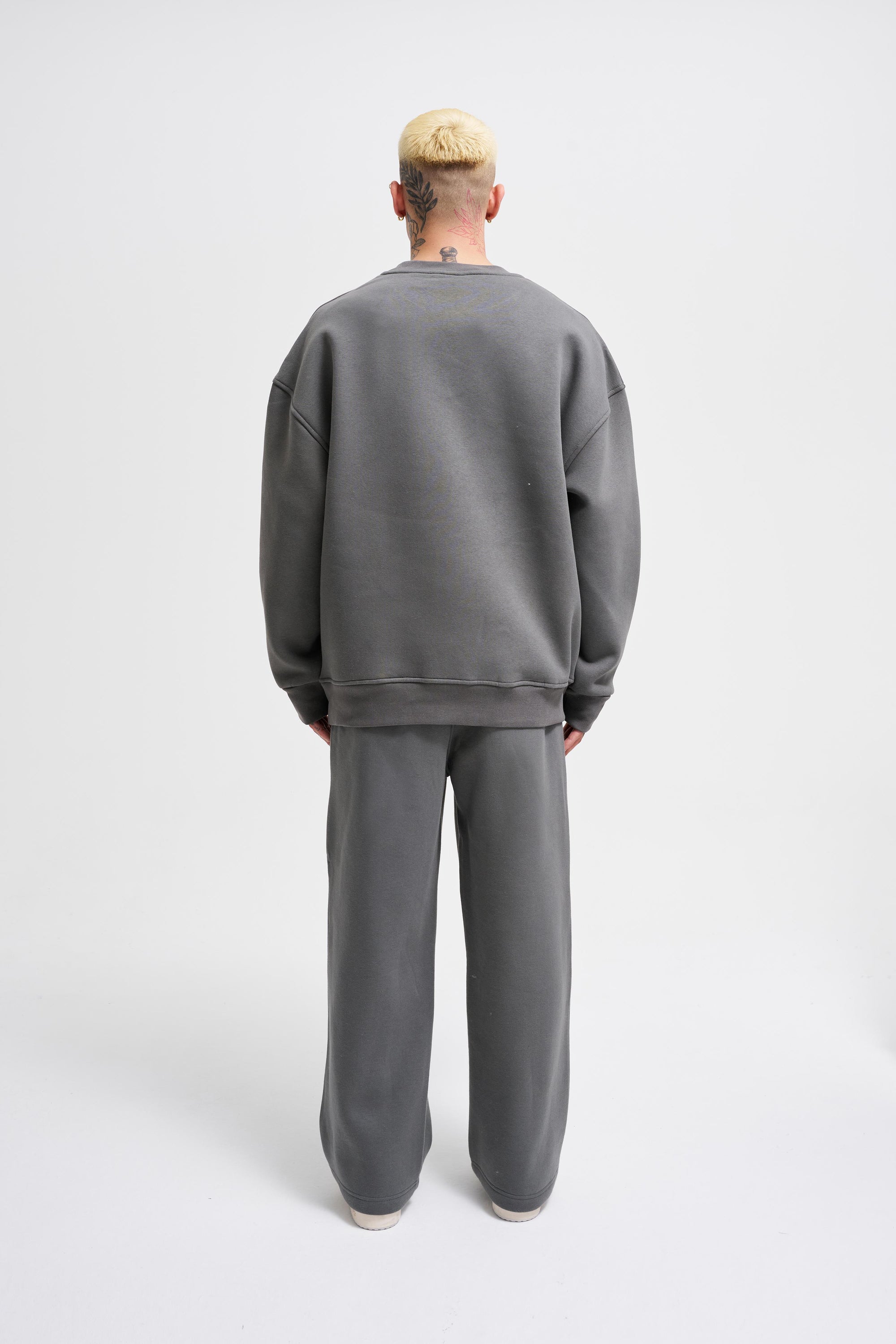 Erkek Basic Bisiklet Yaka Oversize Sweatshirt Füme