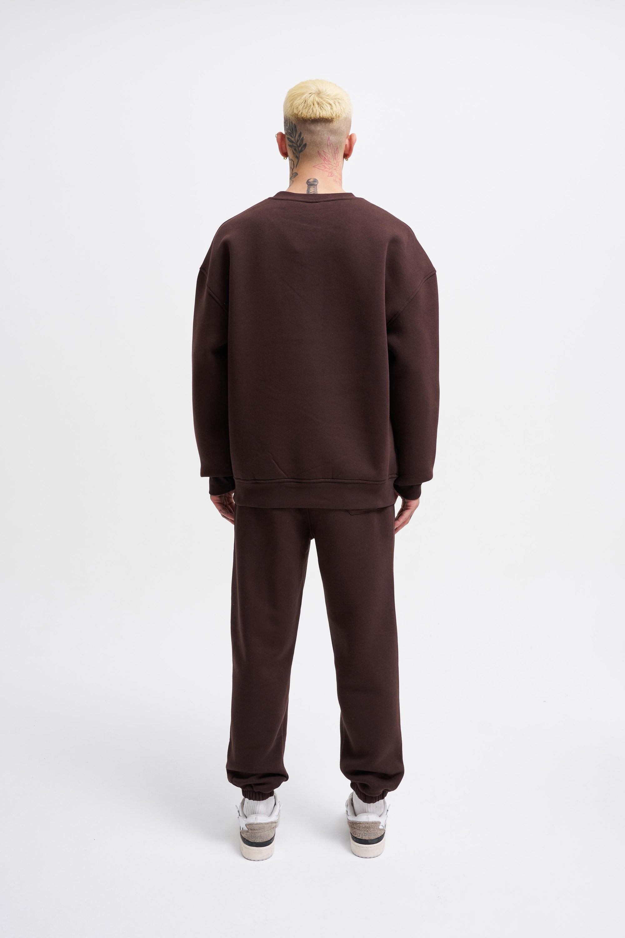 Erkek Basic Bisiklet Yaka Oversize Sweatshirt Kahverengi