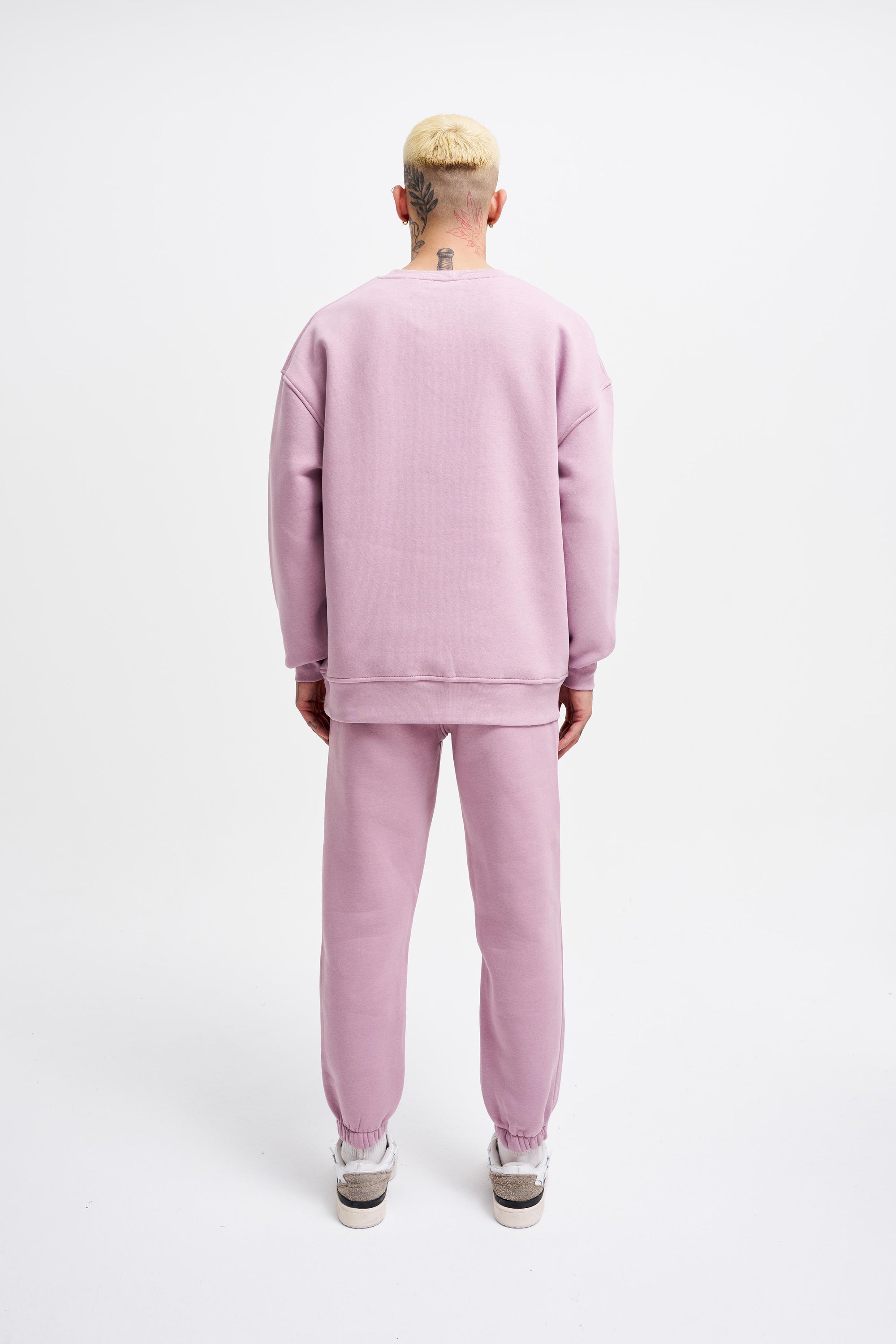 Erkek Basic Bisiklet Yaka Oversize Sweatshirt Kirli Pembe