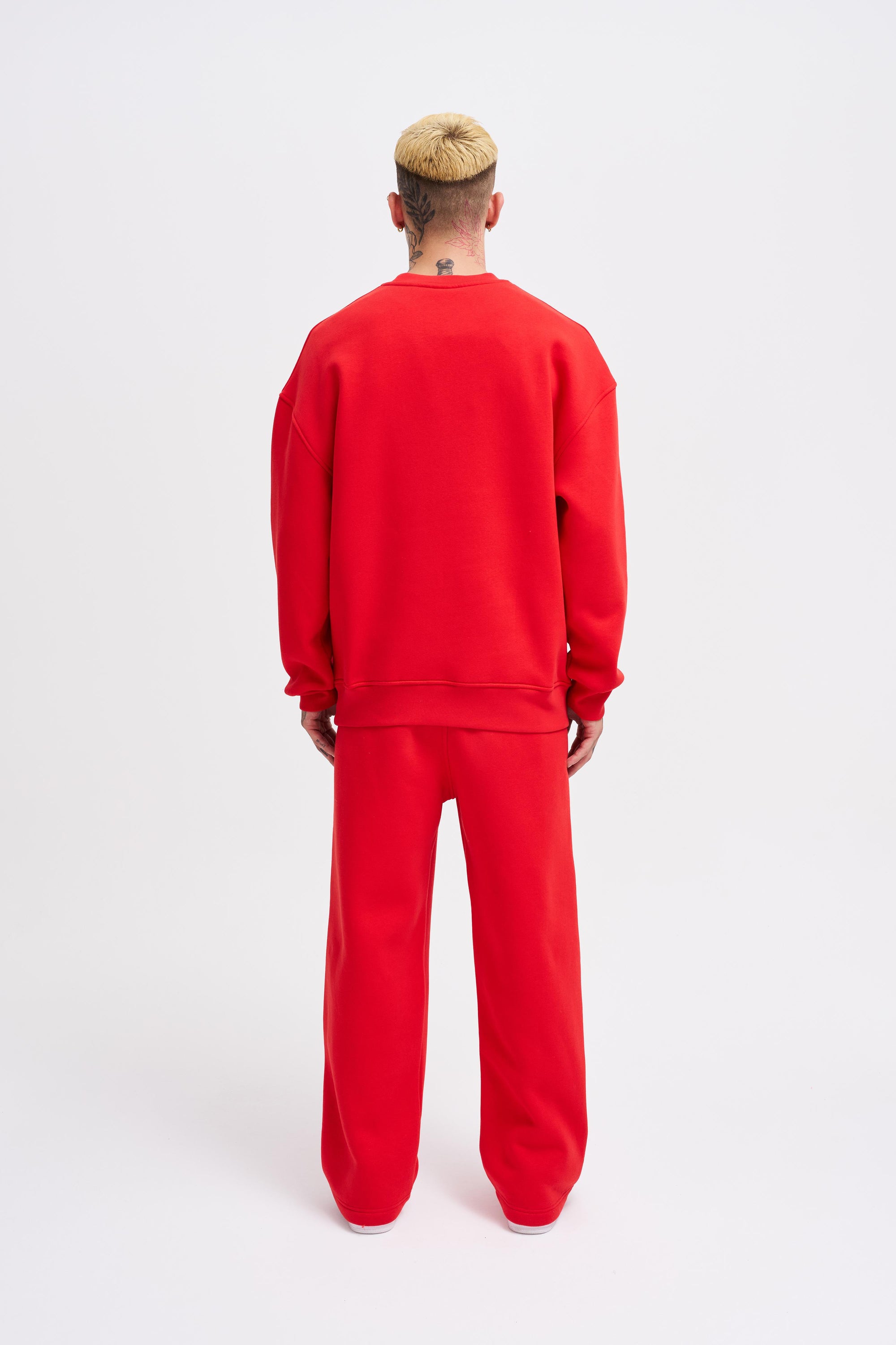 Erkek Basic Bisiklet Yaka Oversize Sweatshirt Kırmızı