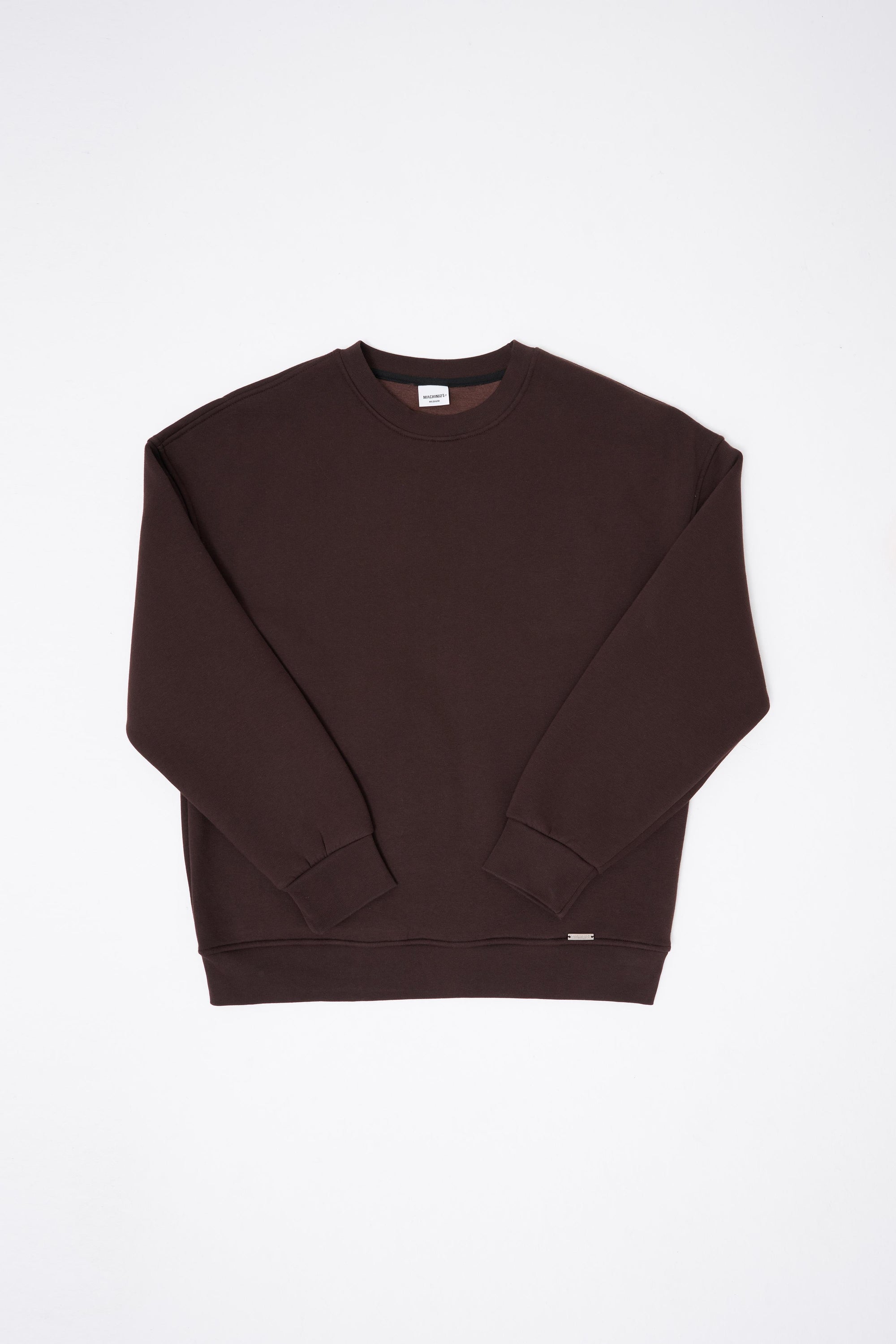 Erkek Basic Bisiklet Yaka Oversize Sweatshirt Koyu Kahverengi