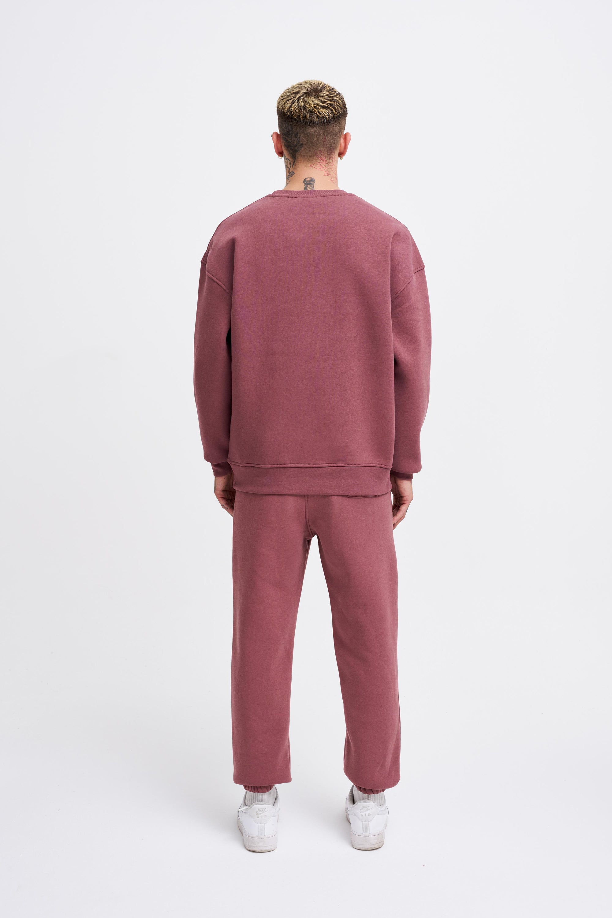 Erkek Basic Bisiklet Yaka Oversize Sweatshirt Mürdüm