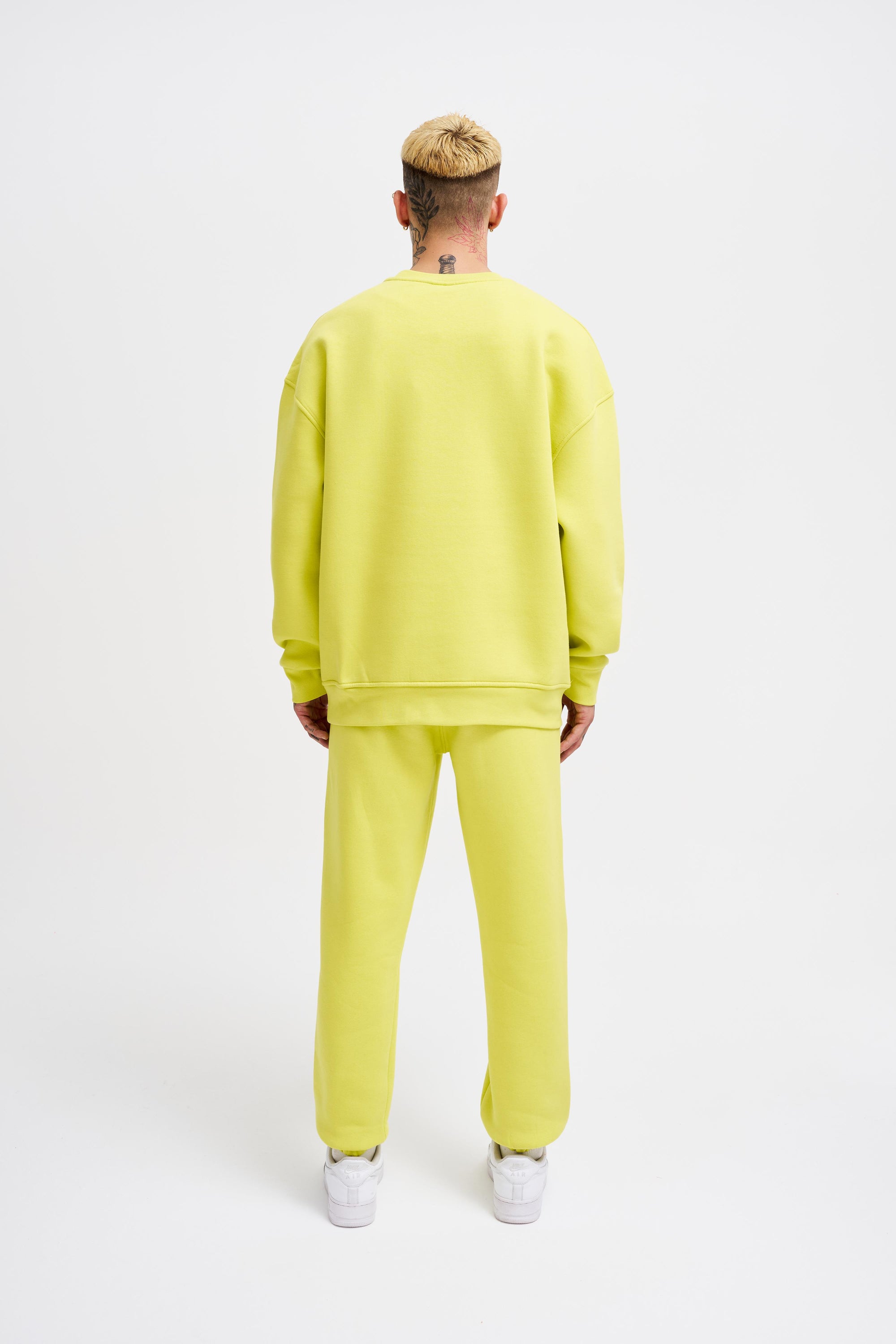 Erkek Basic Bisiklet Yaka Oversize Sweatshirt Neon Sarı