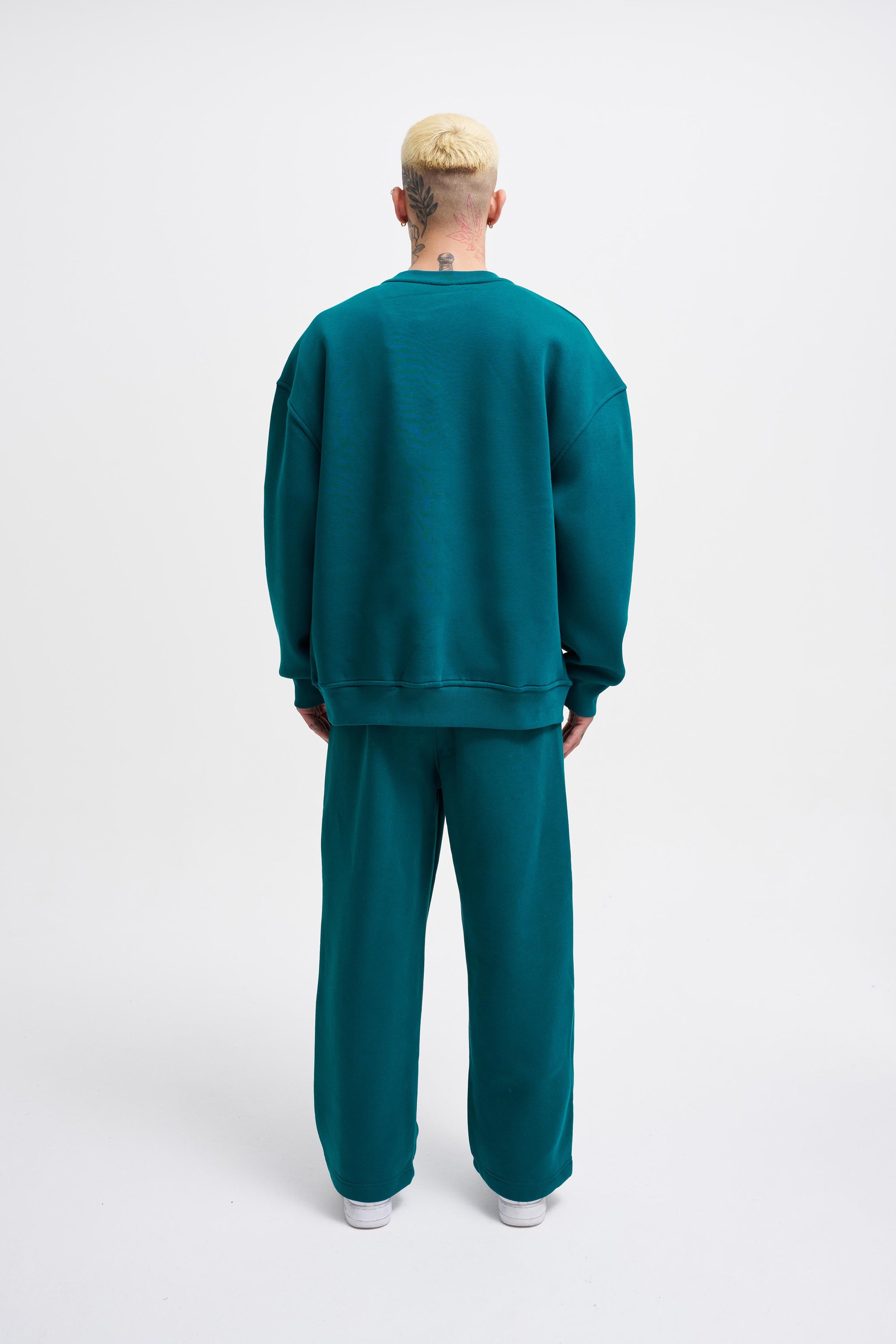 Erkek Basic Bisiklet Yaka Oversize Sweatshirt Petrol Yeşili