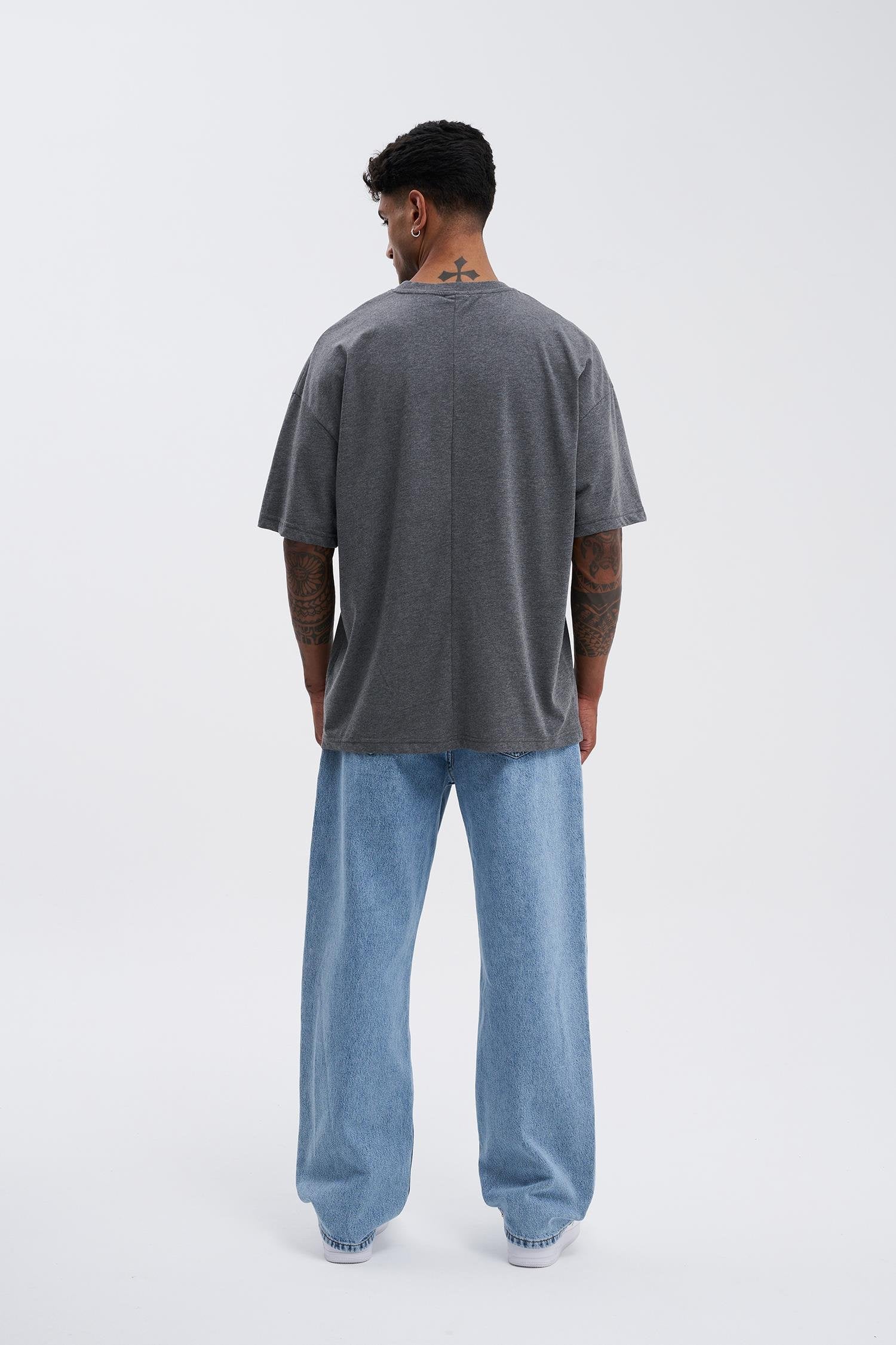 Erkek Basic Super Pamuklu Oversize Tişört Antrasit