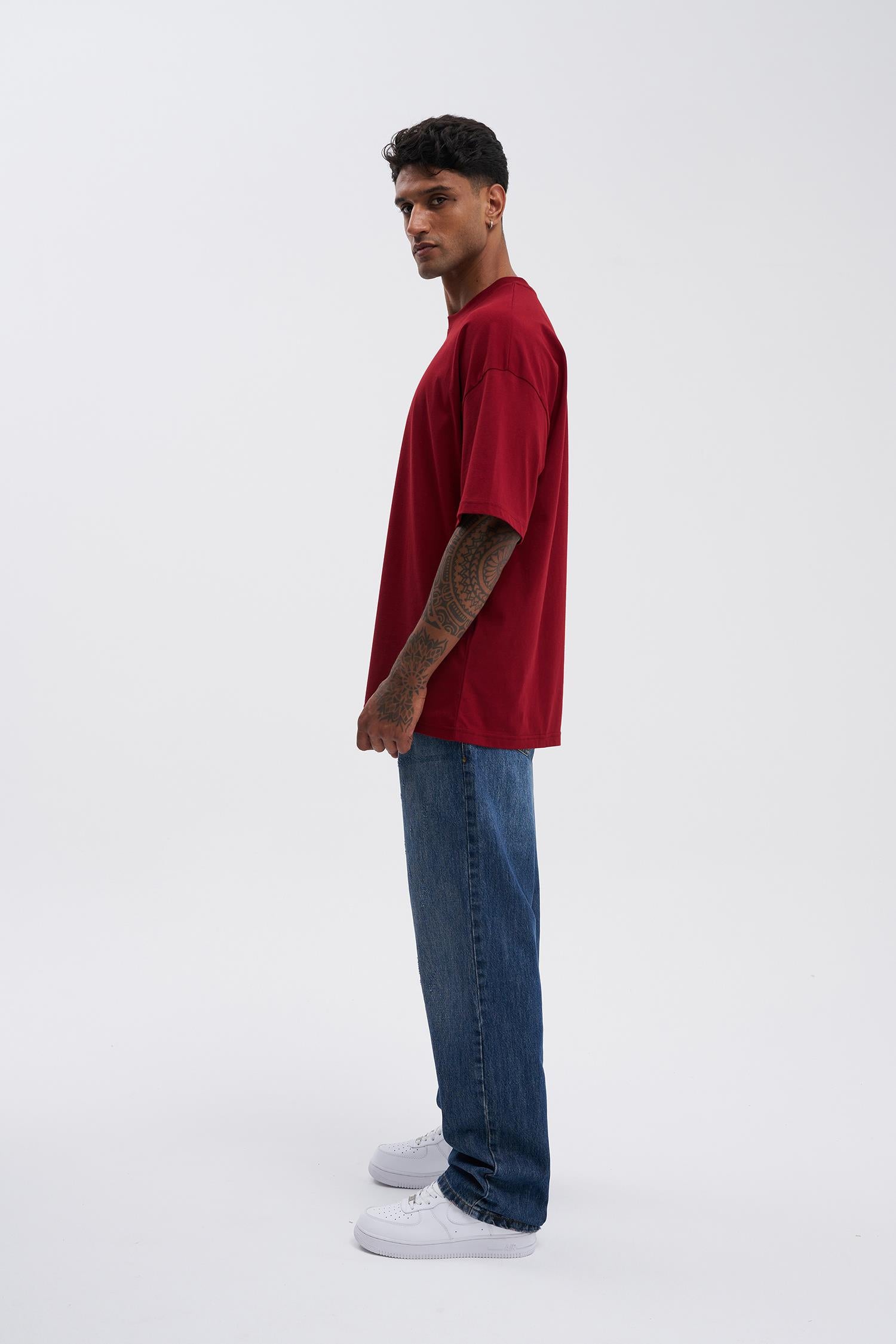 Erkek Basic Super Pamuklu Oversize Tişört Bordo