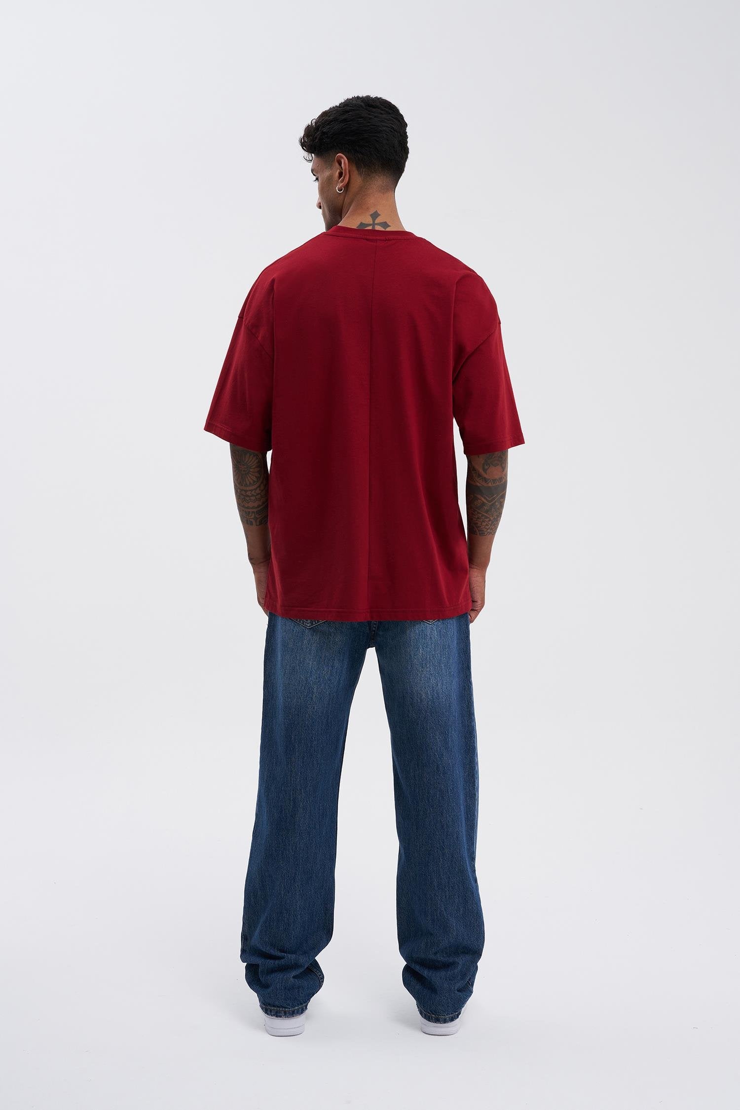 Erkek Basic Super Pamuklu Oversize Tişört Bordo