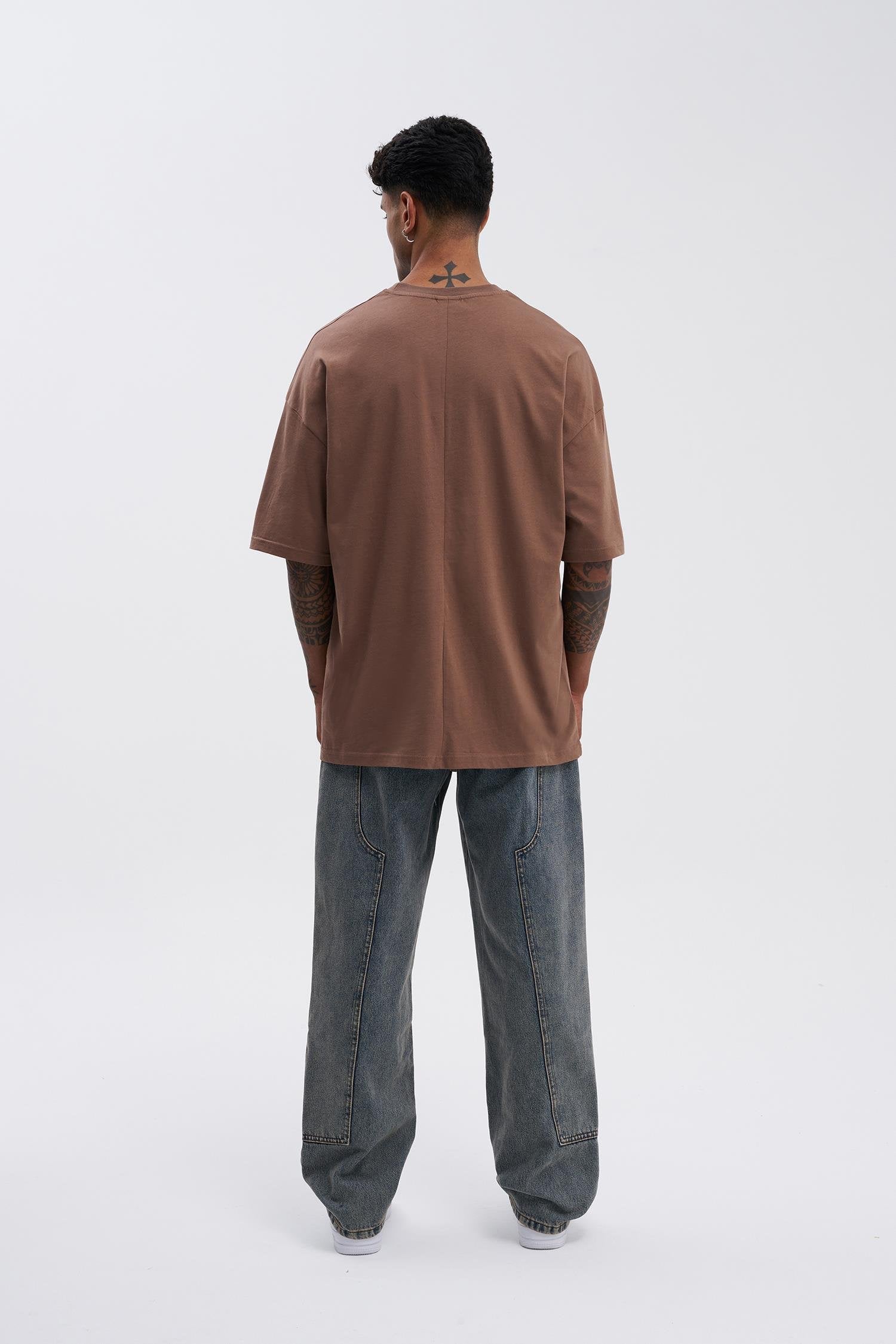 Erkek Basic Super Pamuklu Oversize Tişört Çikolata