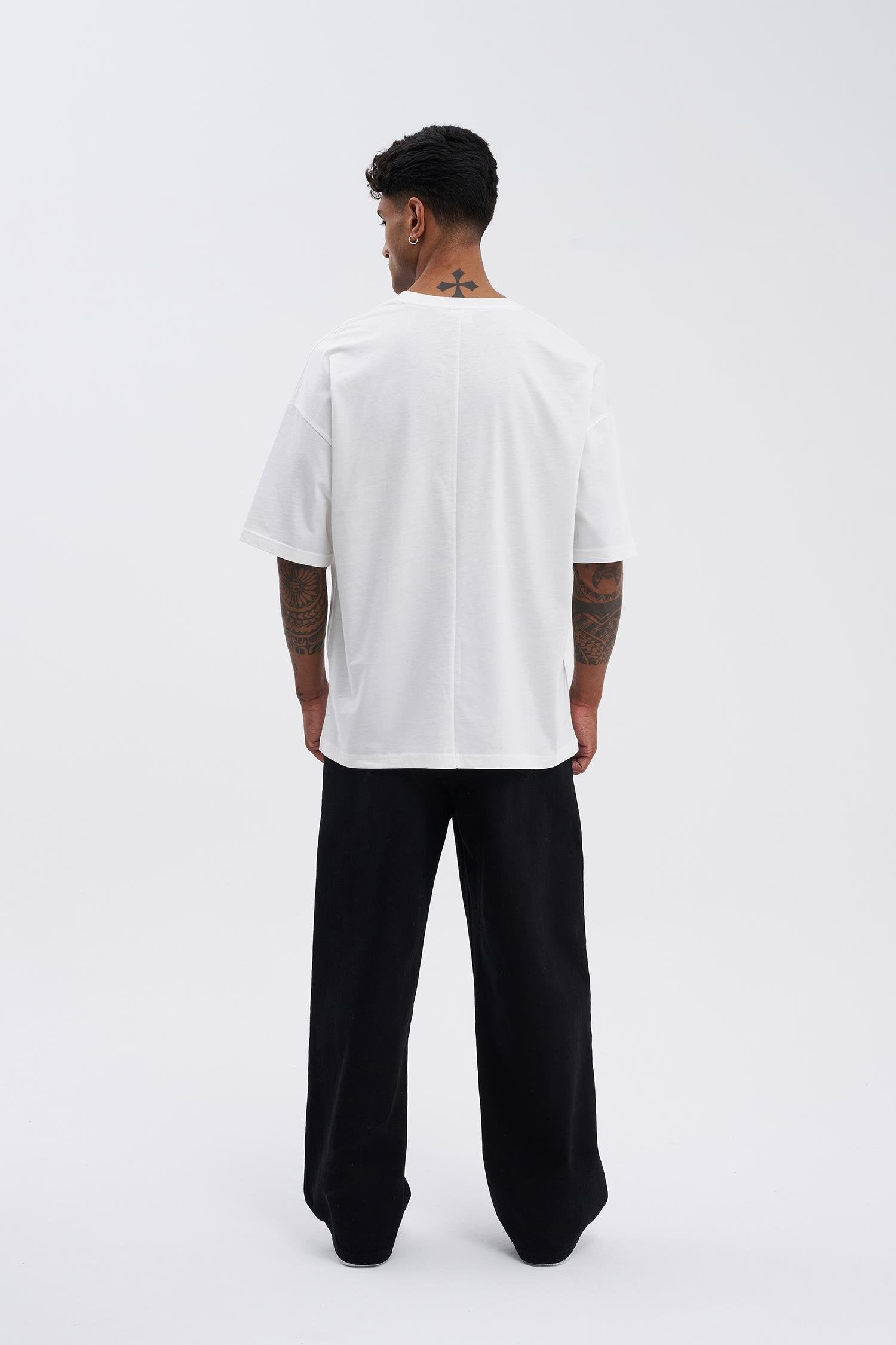 Erkek Basic Super Pamuklu Oversize Tişört Ekru