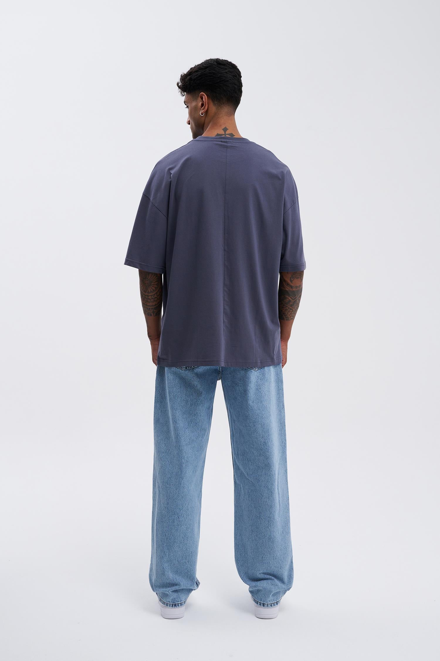 Erkek Basic Super Pamuklu Oversize Tişört Füme