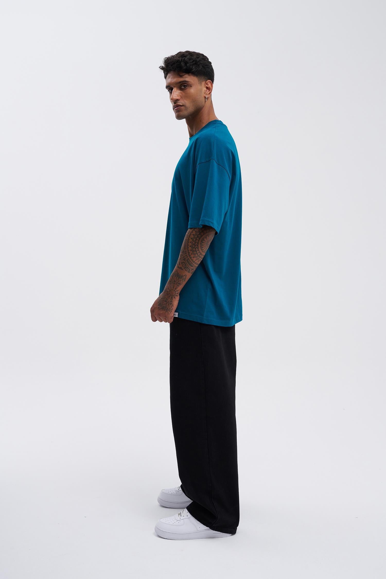 Erkek Basic Super Pamuklu Oversize Tişört Koyu Petrol