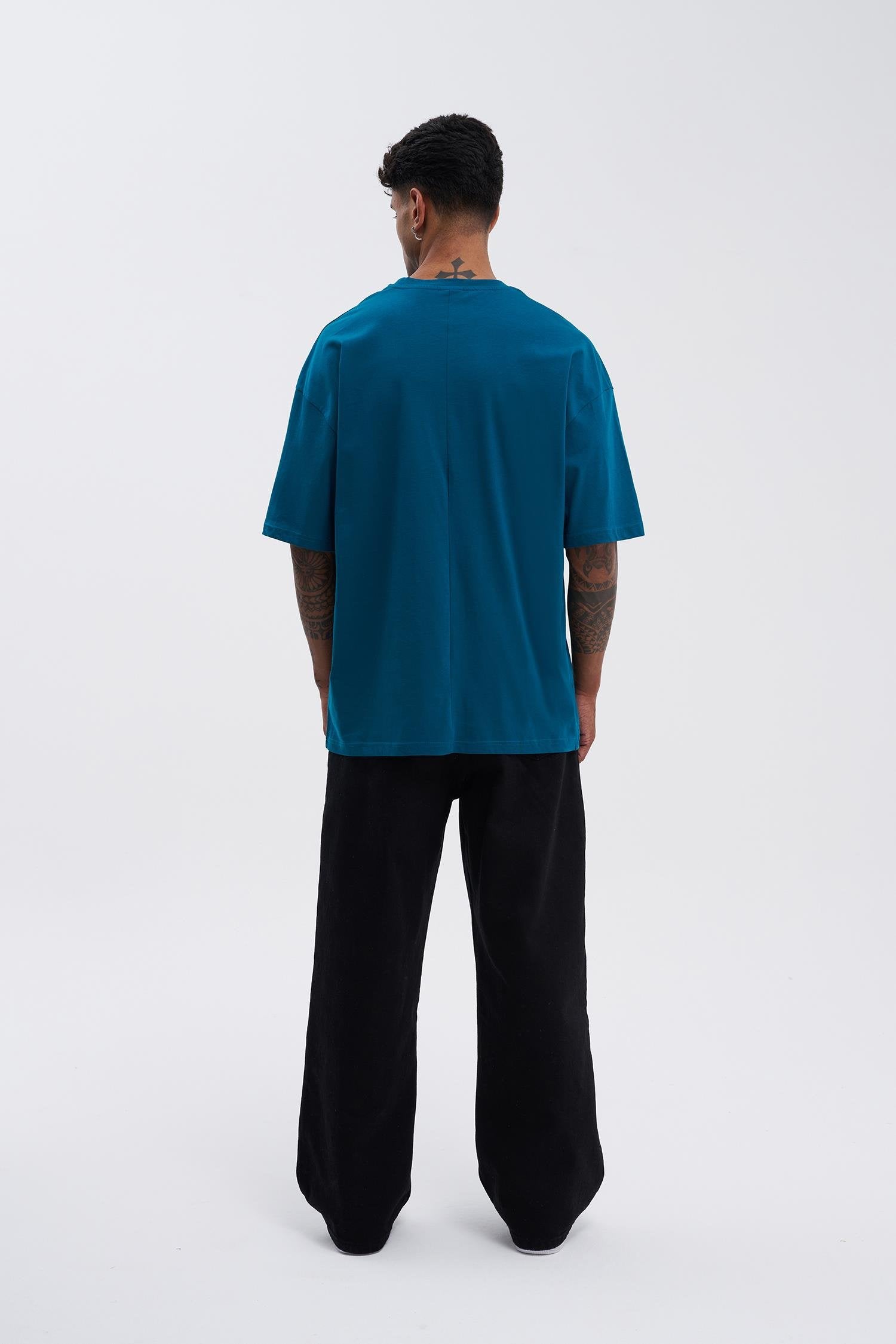 Erkek Basic Super Pamuklu Oversize Tişört Koyu Petrol