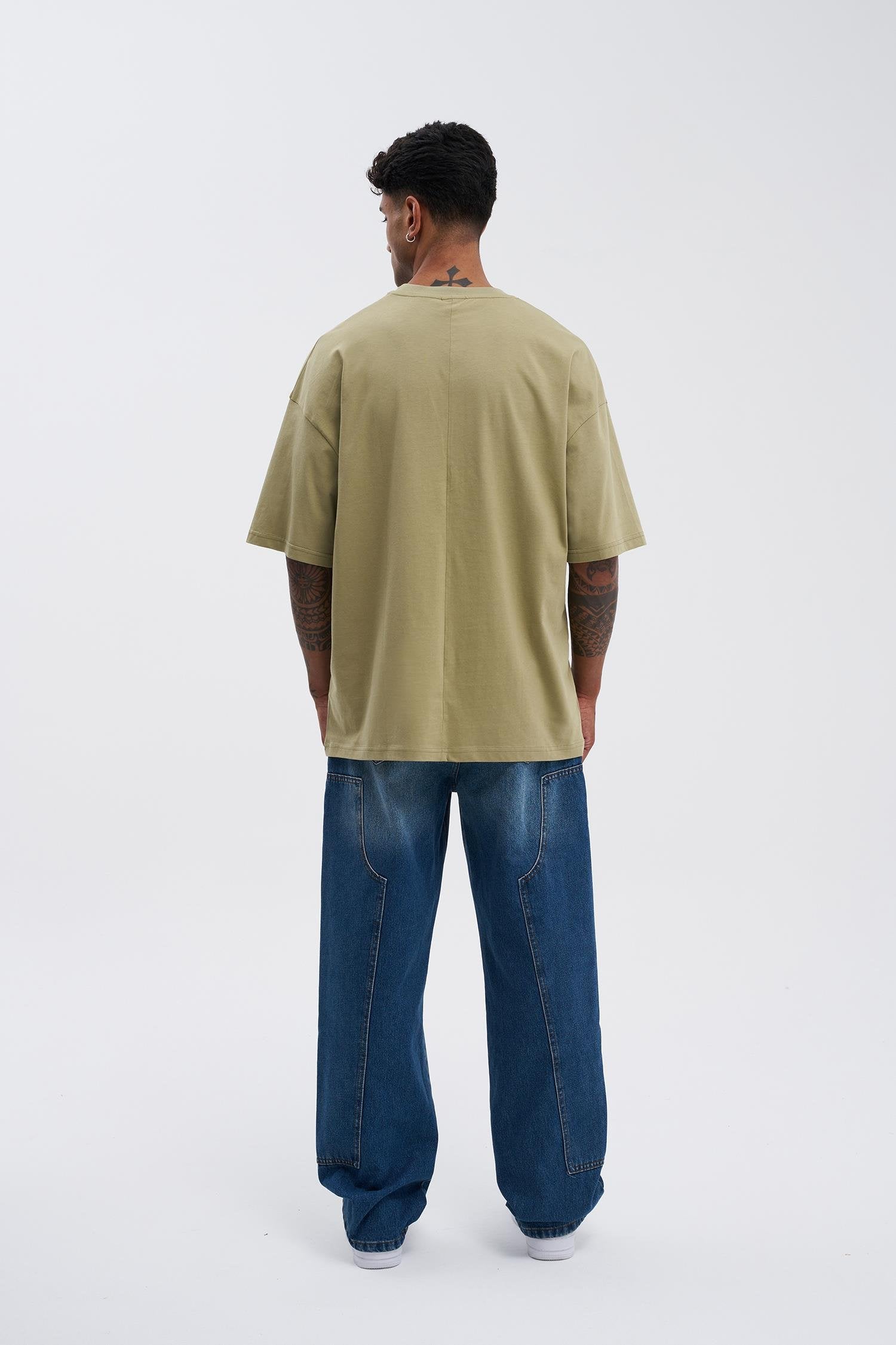 Erkek Basic Super Pamuklu Oversize Tişört Küf Yeşili