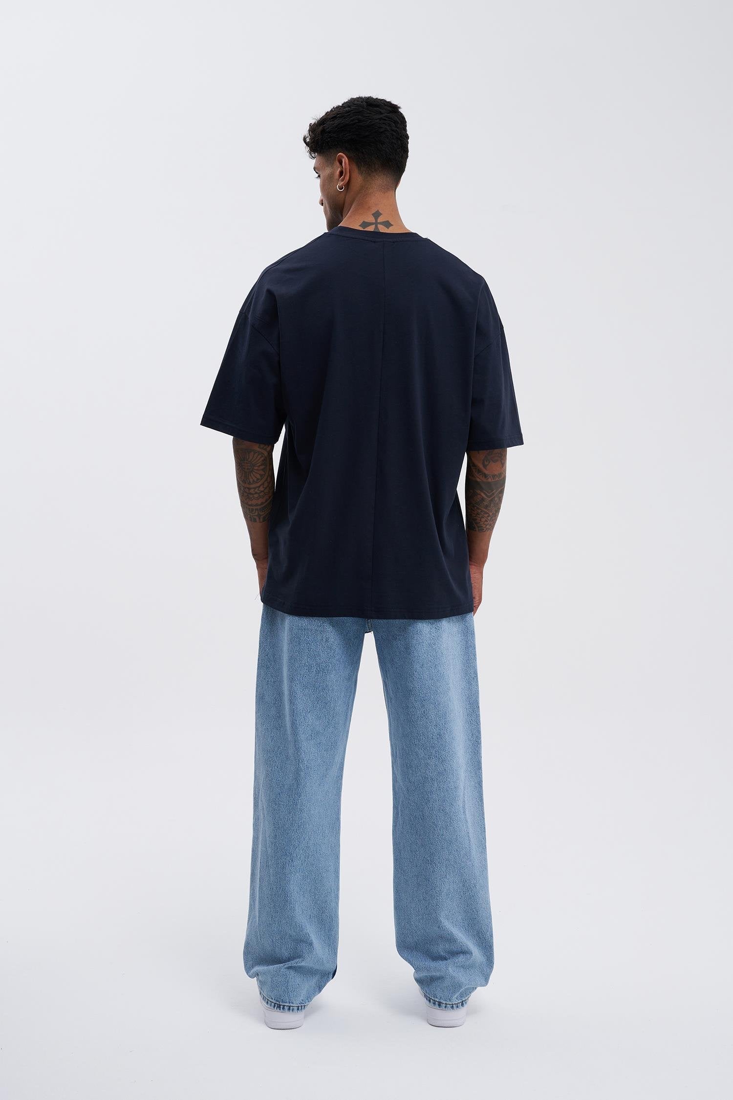 Erkek Basic Super Pamuklu Oversize Tişört Lacivert