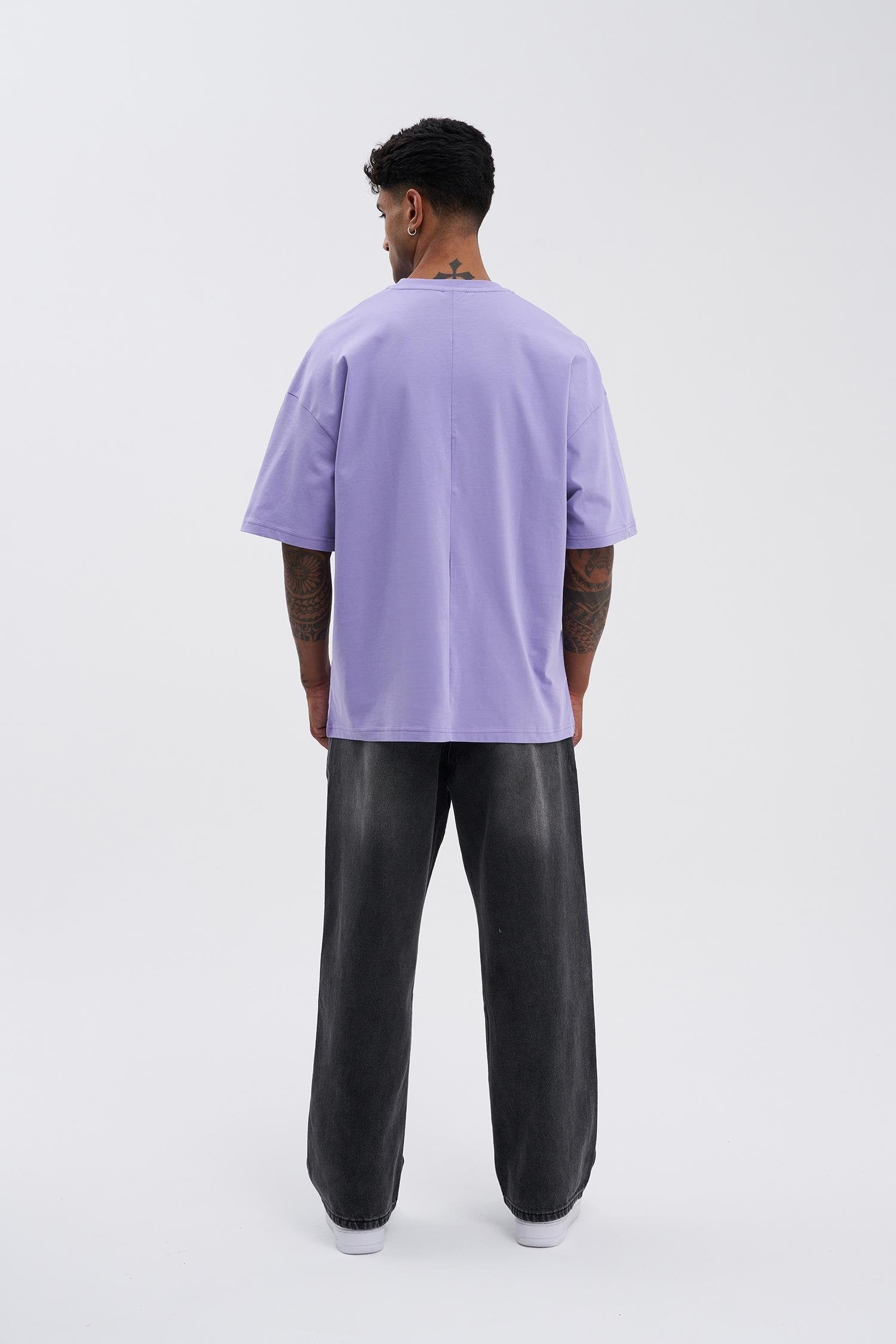 Erkek Basic Super Pamuklu Oversize Tişört Lila