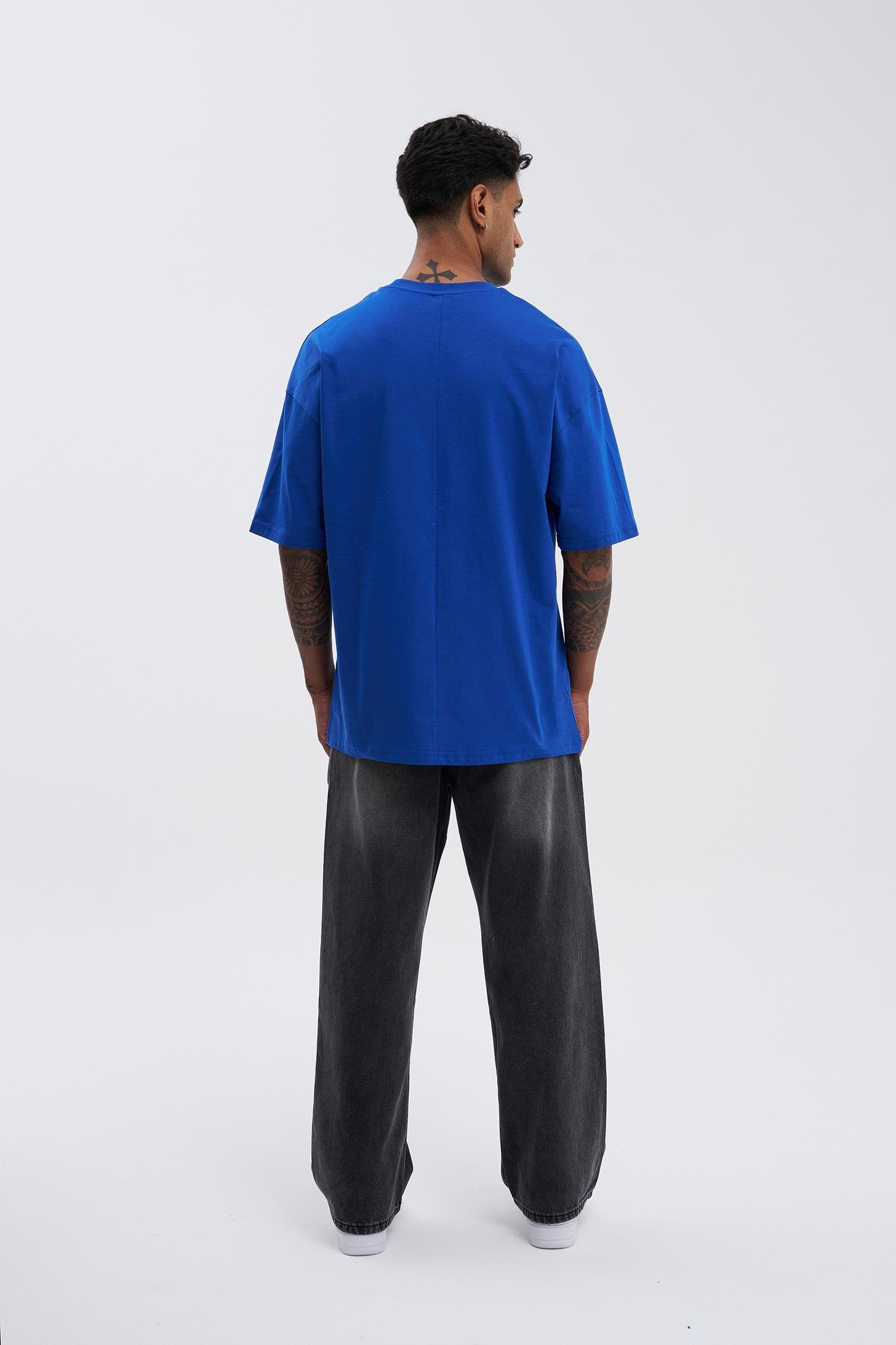 Erkek Basic Super Pamuklu Oversize Tişört Saks Mavi