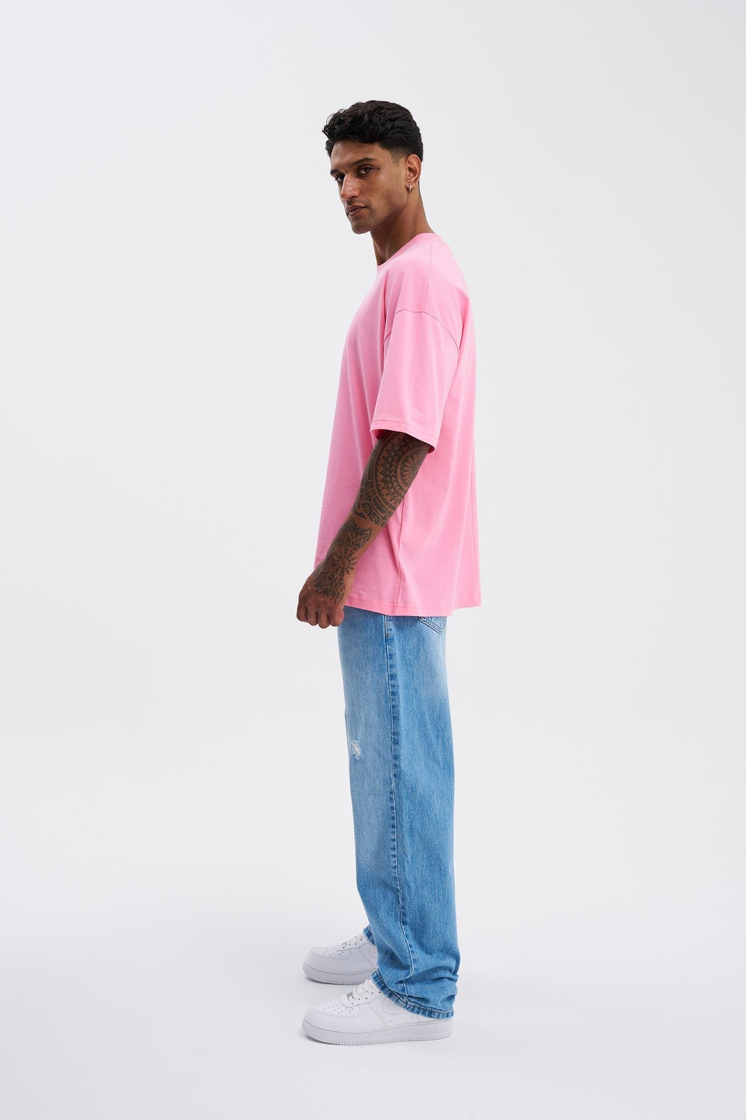Erkek Basic Super Pamuklu Oversize Tişört Şeker Pembe