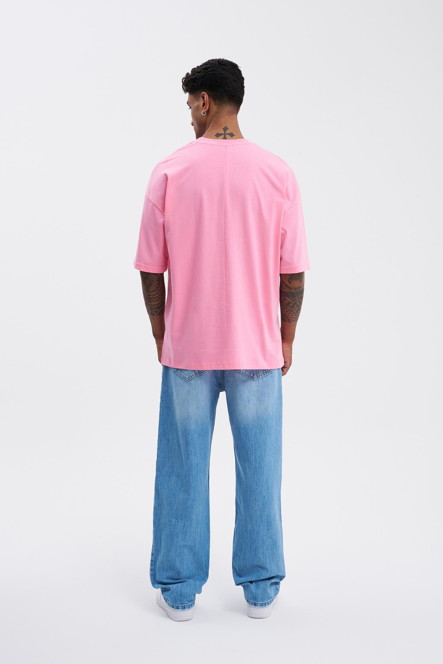 Erkek Basic Super Pamuklu Oversize Tişört Şeker Pembe