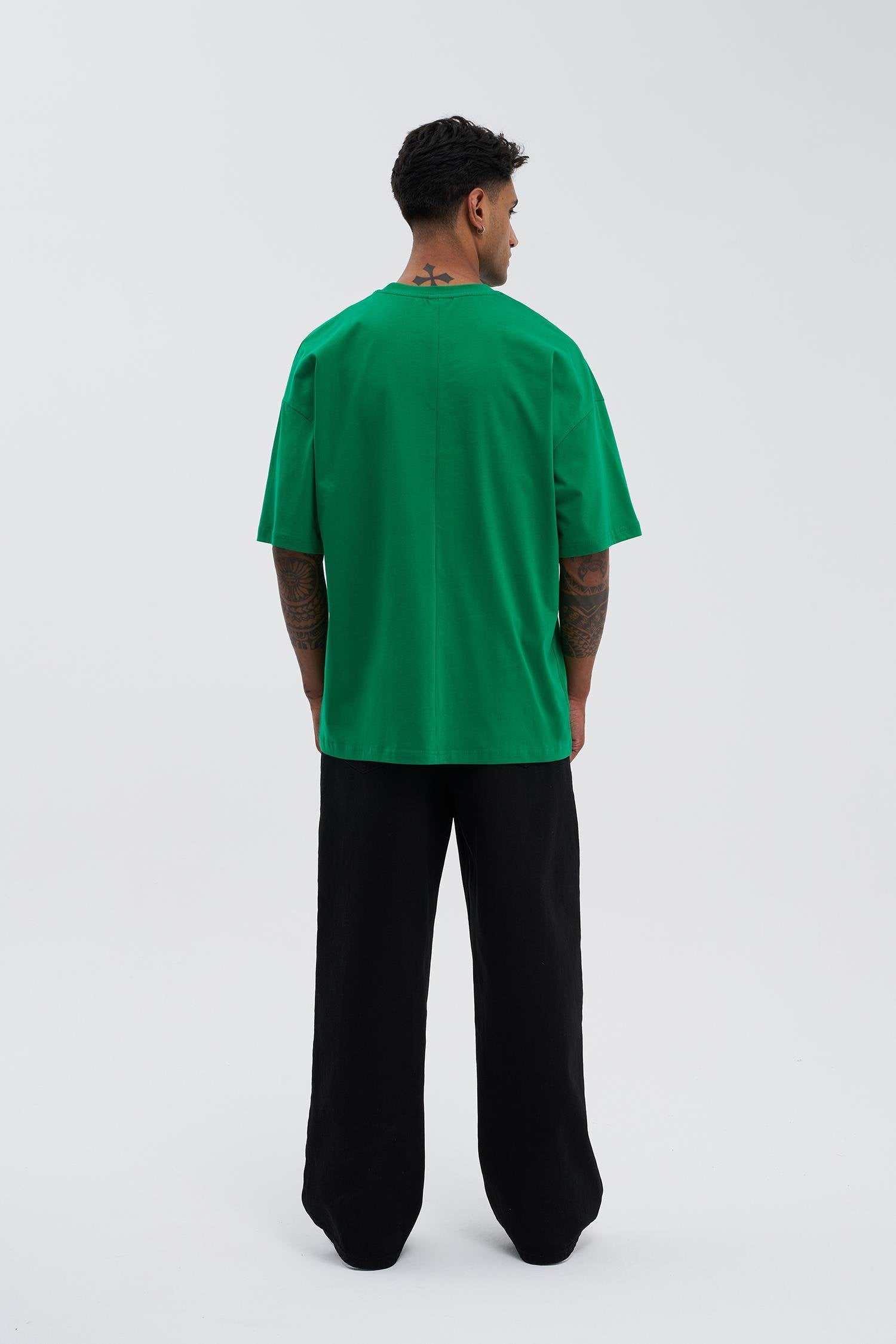 Erkek Basic Super Pamuklu Oversize Tişört Yeşil