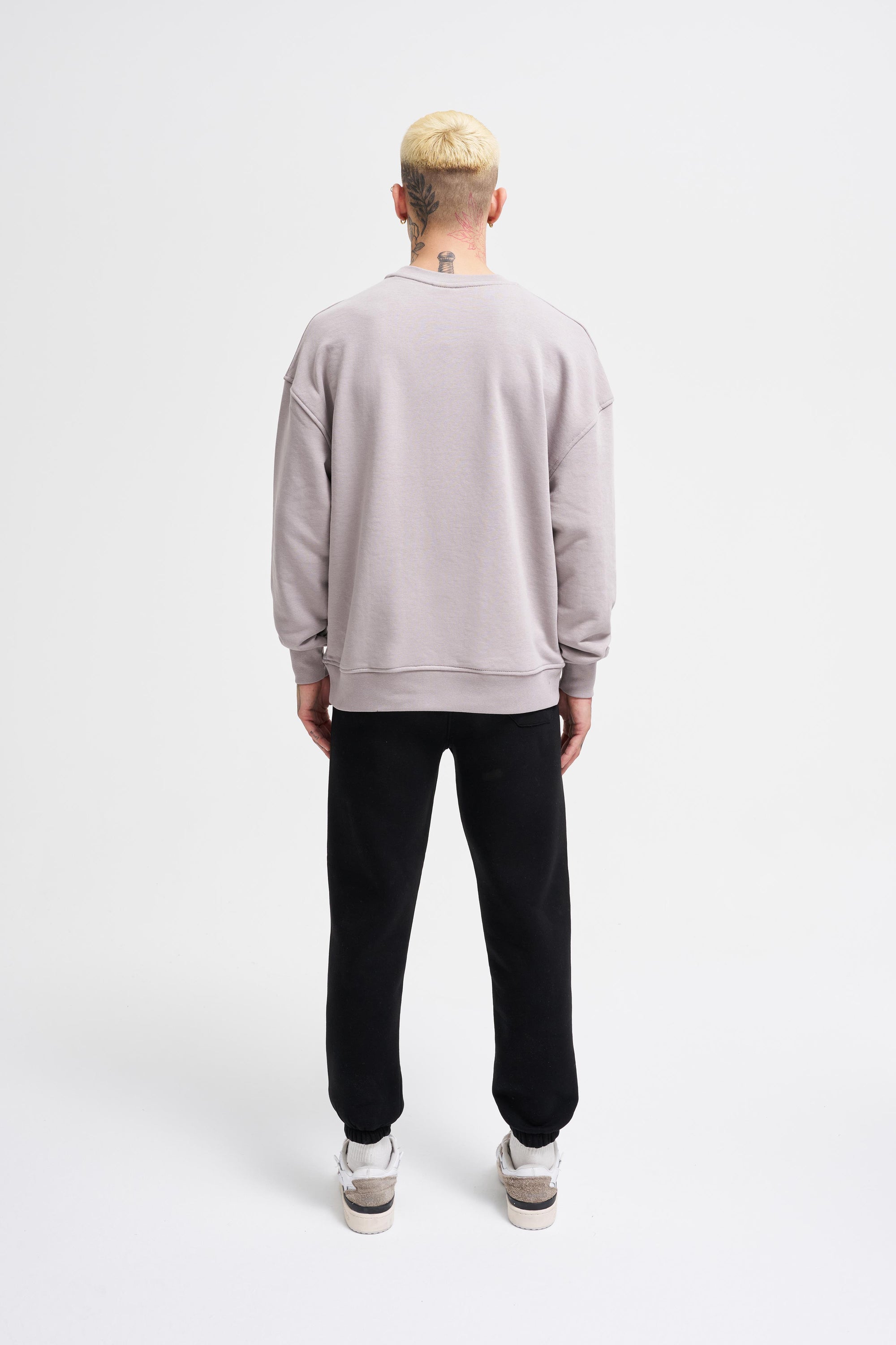Erkek Bisiklet Yaka Basic Oversize Sweatshirt Açık Gri