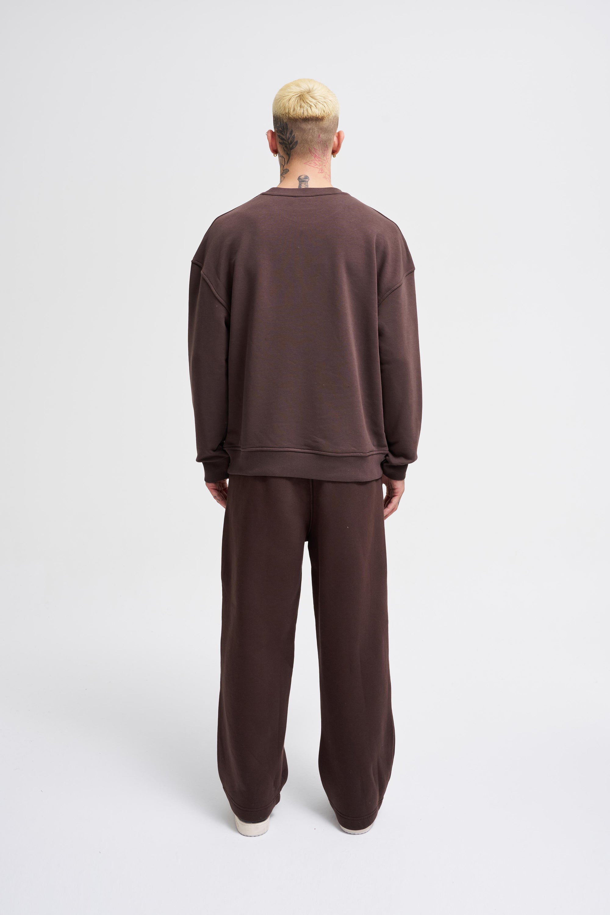 Erkek Bisiklet Yaka Basic Oversize Sweatshirt Kahverengi