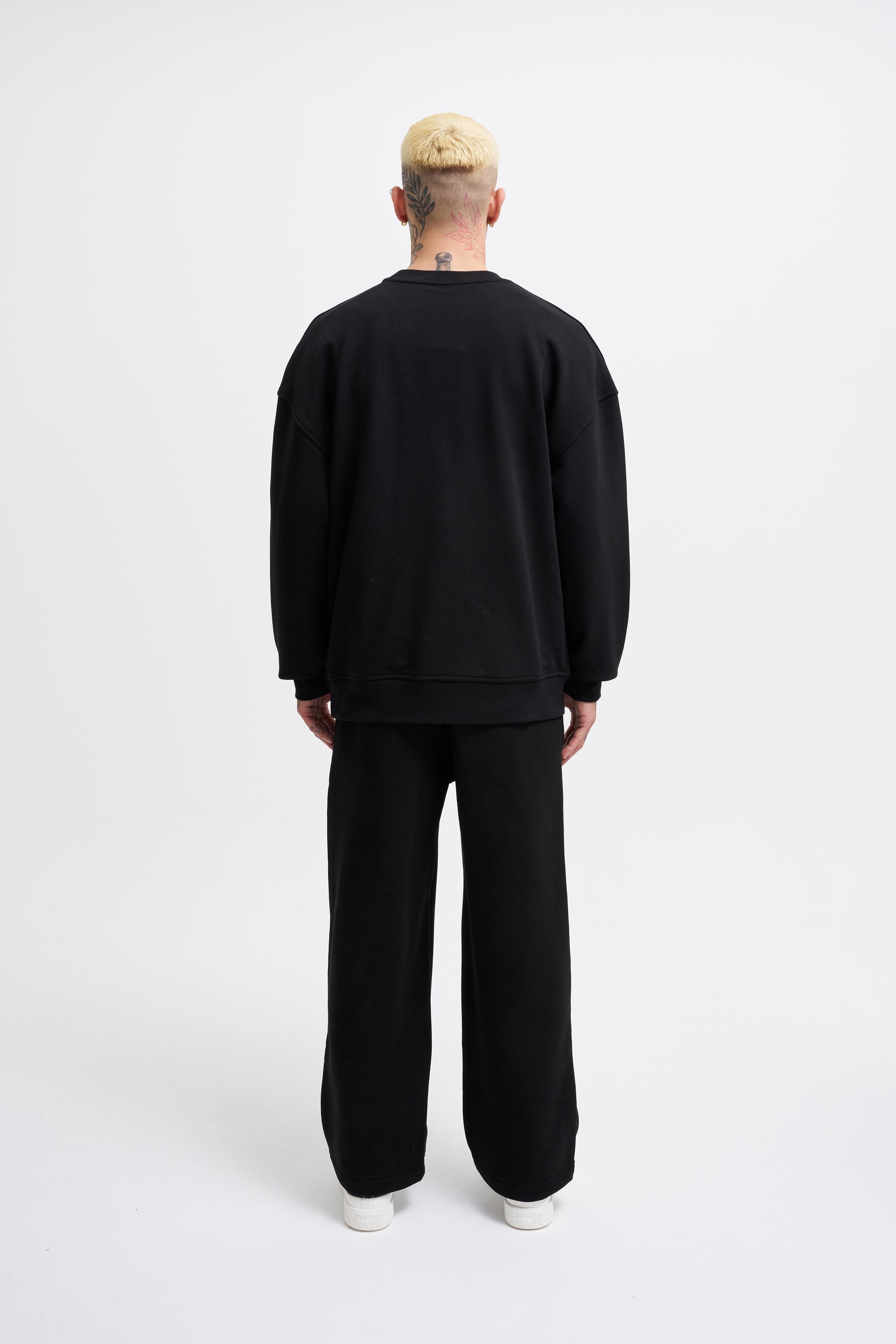 Erkek Bisiklet Yaka Basic Oversize Sweatshirt Siyah