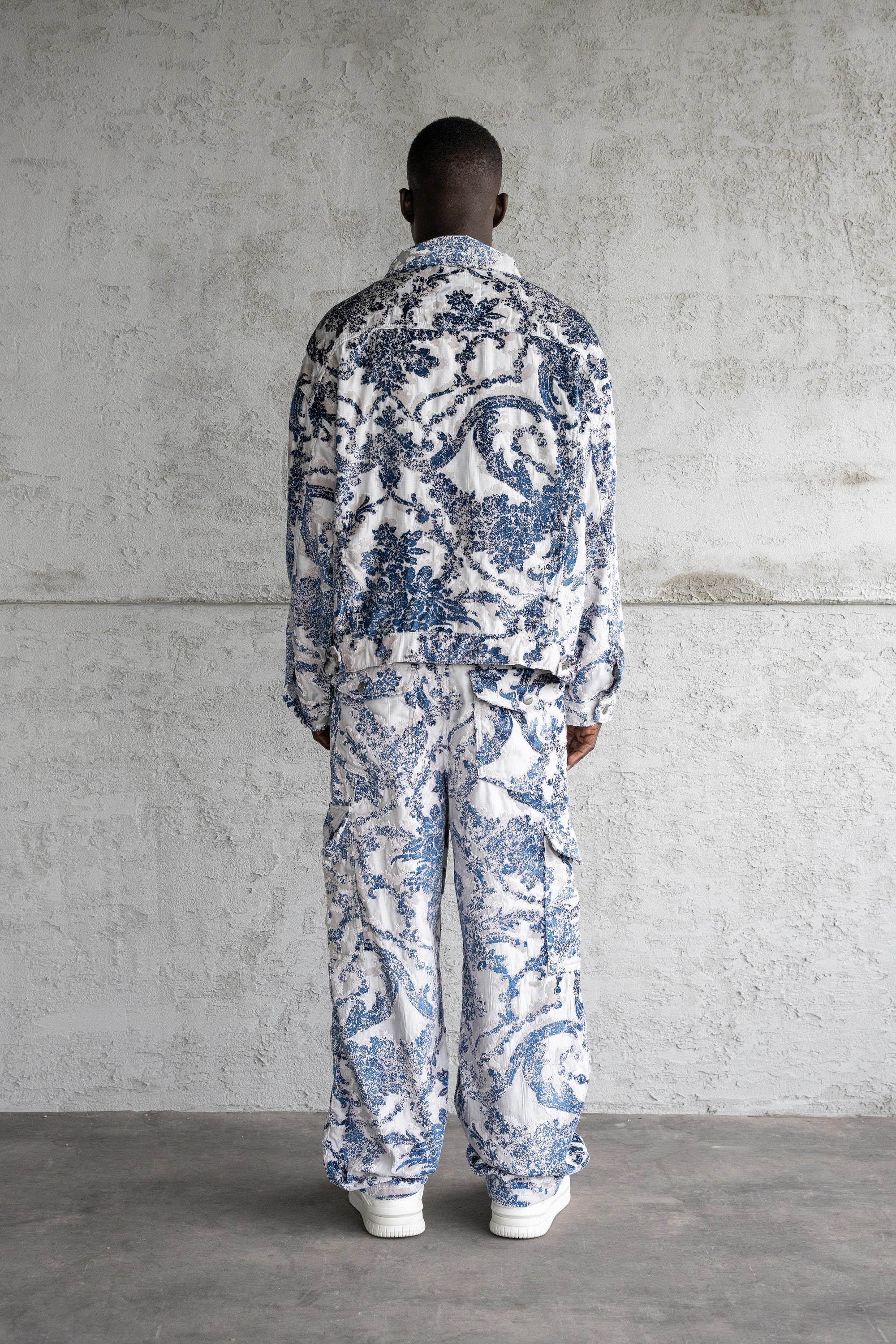 Erkek Desenli Jakarlı Baggy Pantolon Mavi