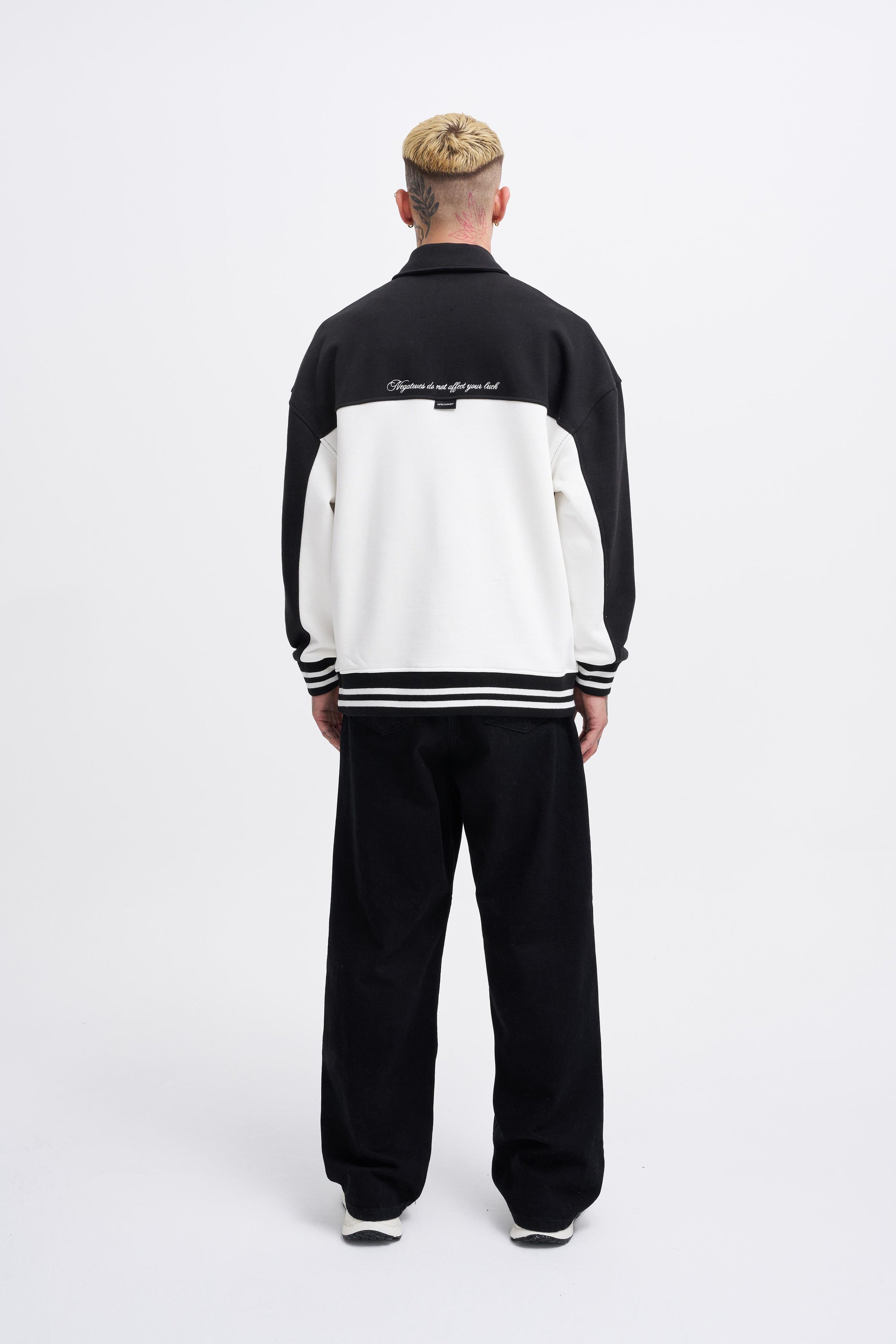 Erkek Embroidered Detailed Polo Sweatshirt Ekru-Siyah