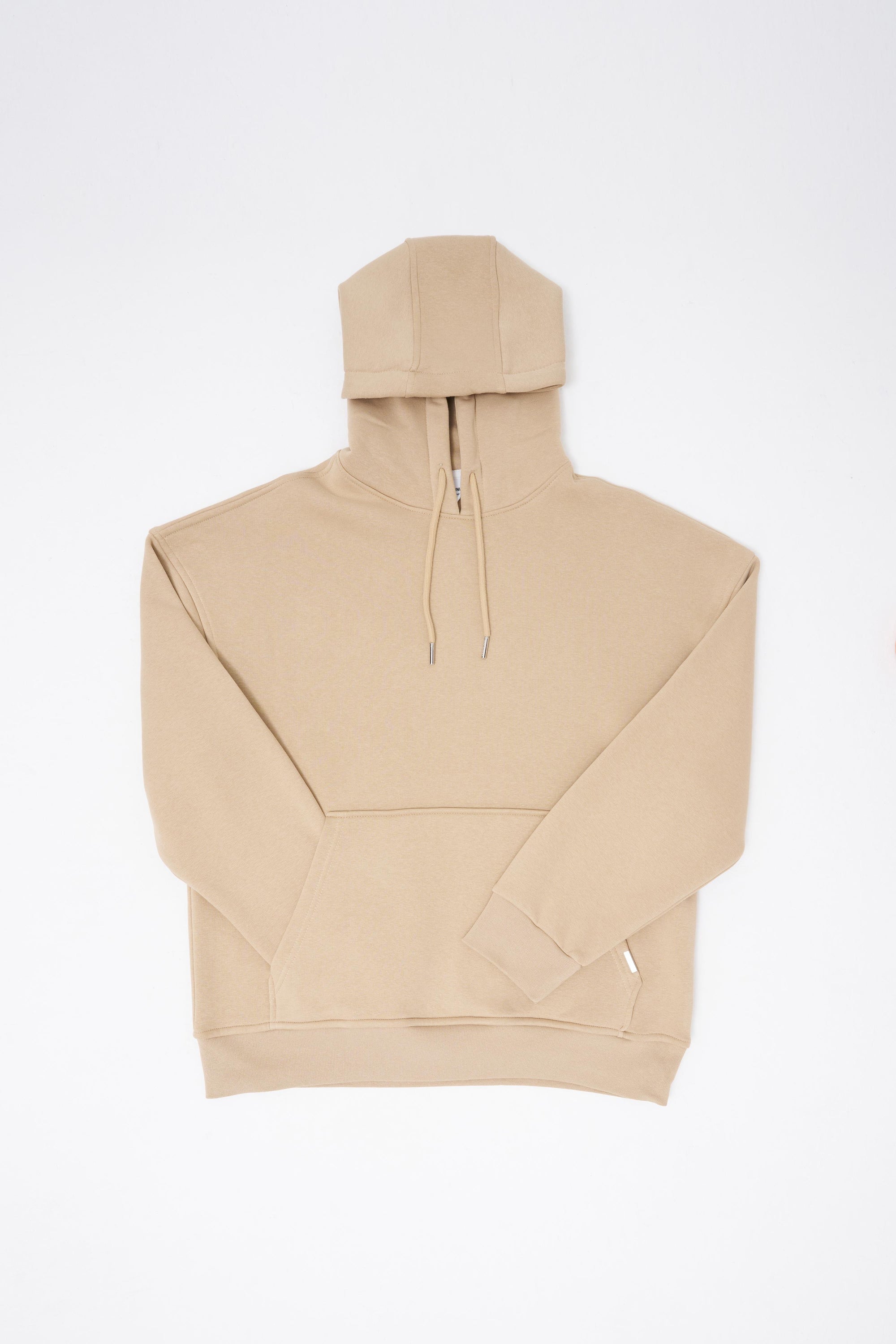 Erkek Oversize Basic Kapüşonlu Sweatshirt Bej