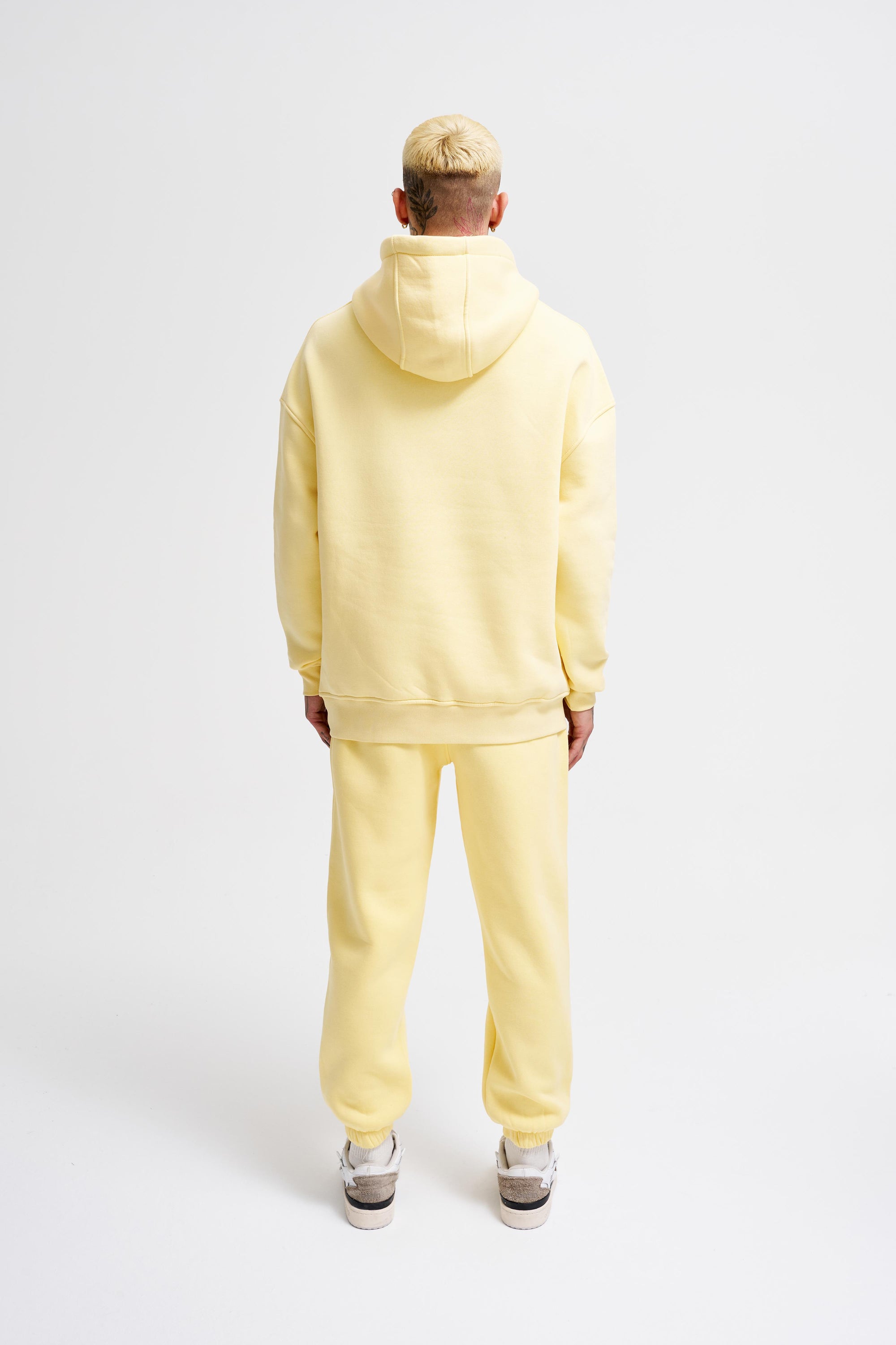 Erkek Oversize Basic Kapüşonlu Sweatshirt Sarı