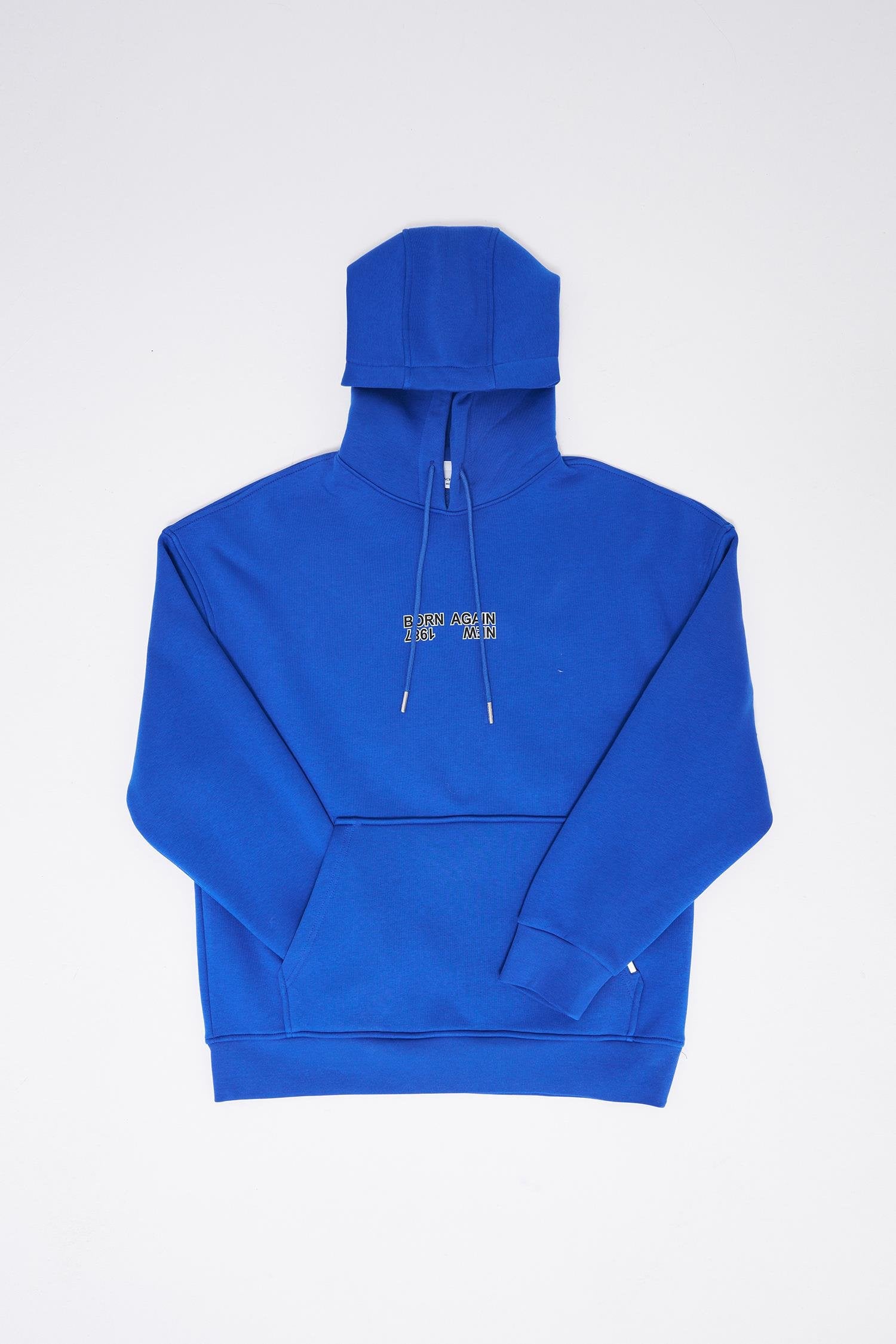 Erkek Oversize Born Again Baskılı Kapüşonlu Sweatshirt Saks Mavi