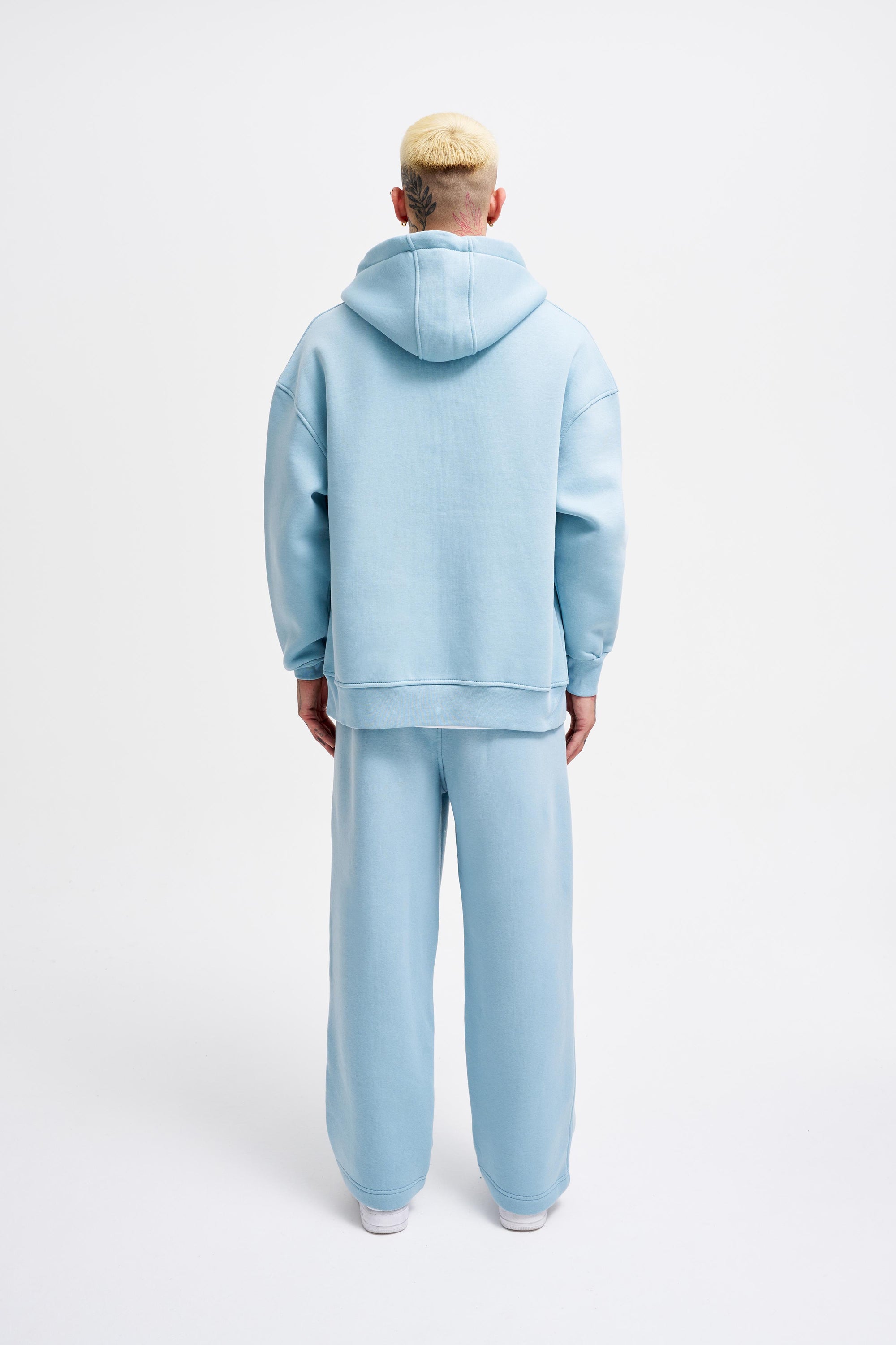 Erkek Oversize Fermuarlı Cepli Kapüşonlu Basic Sweatshirt Aqua