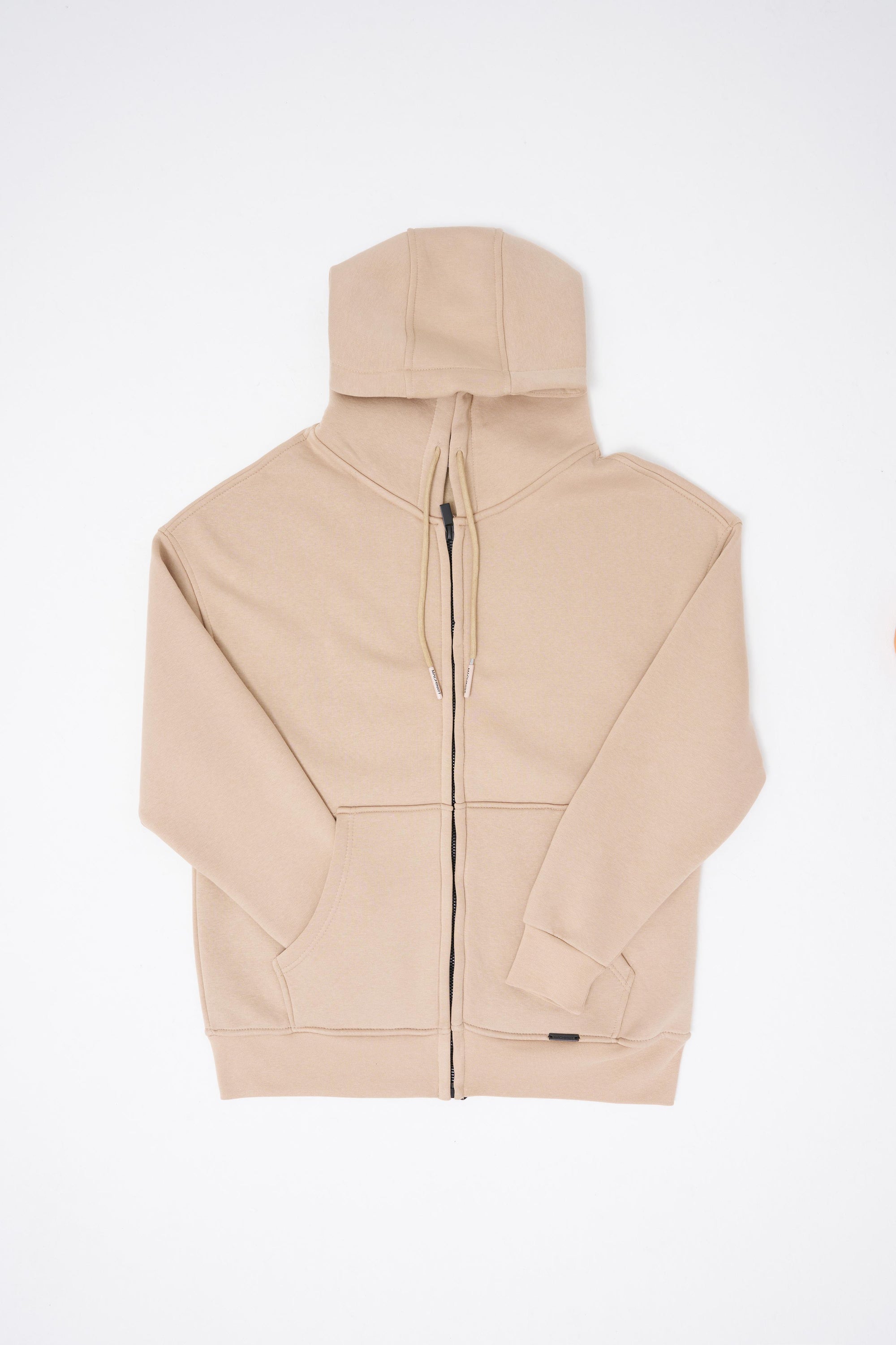 Erkek Oversize Fermuarlı Cepli Kapüşonlu Basic Sweatshirt Bej