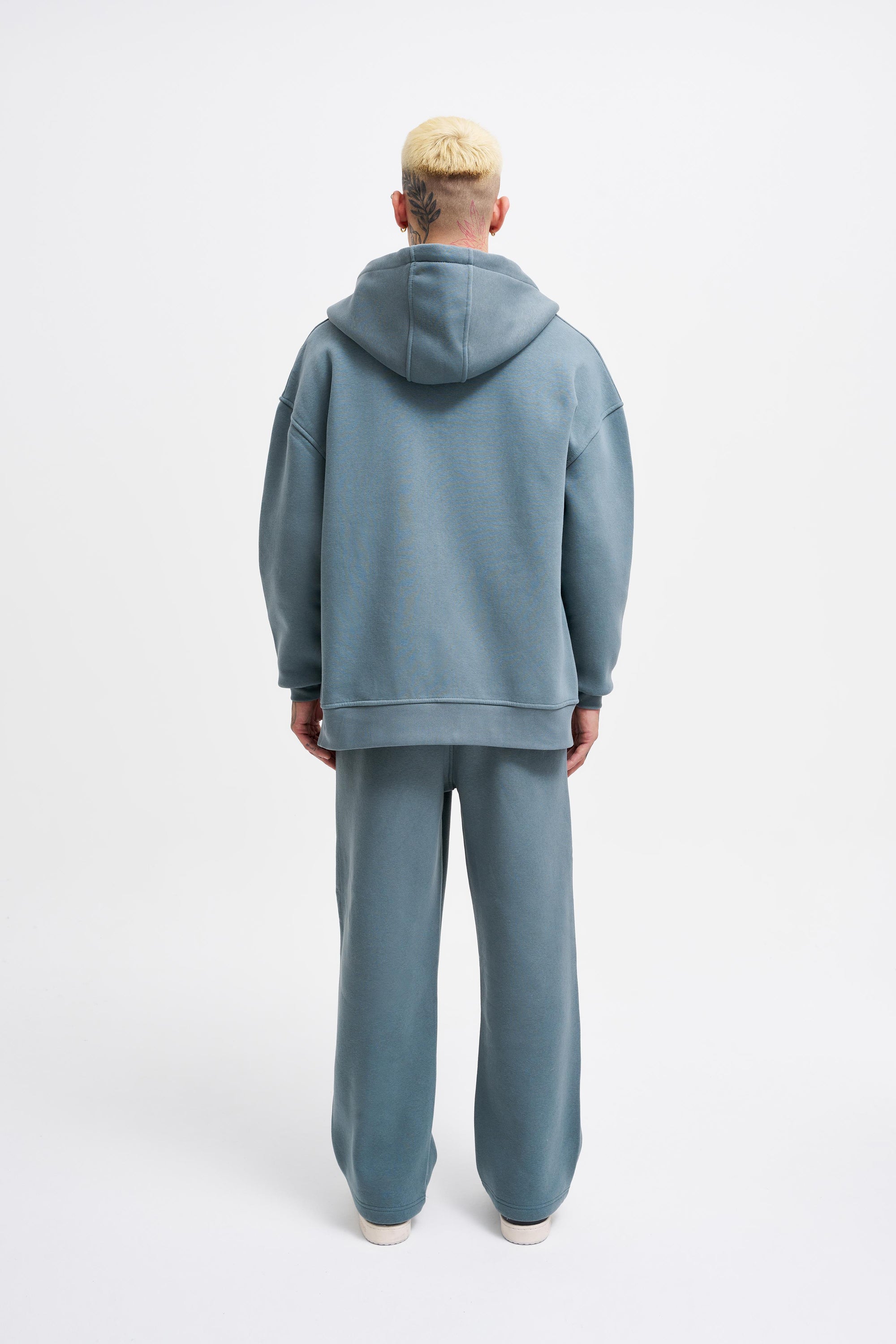 Erkek Oversize Fermuarlı Cepli Kapüşonlu Basic Sweatshirt Füme