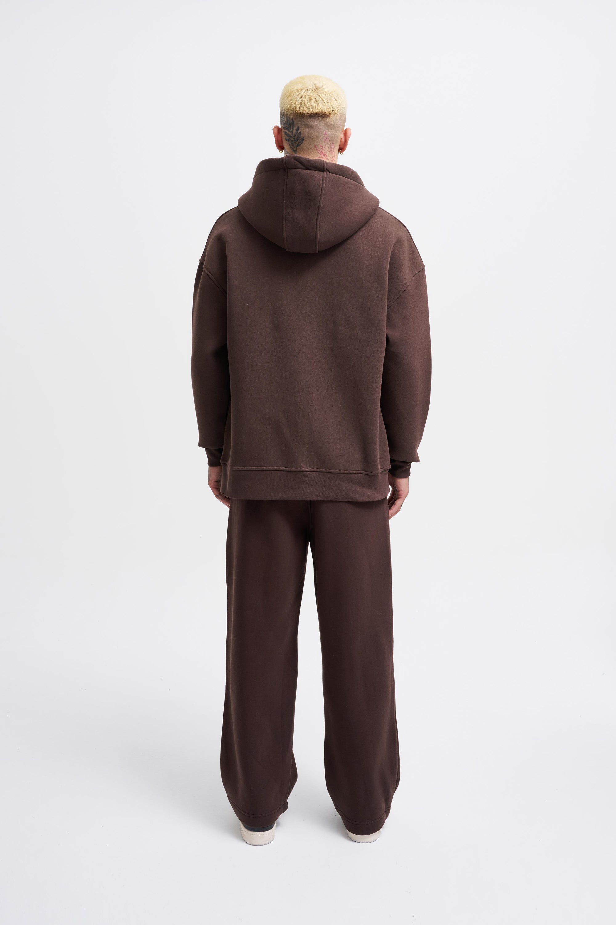 Erkek Oversize Fermuarlı Cepli Kapüşonlu Basic Sweatshirt Kahverengi