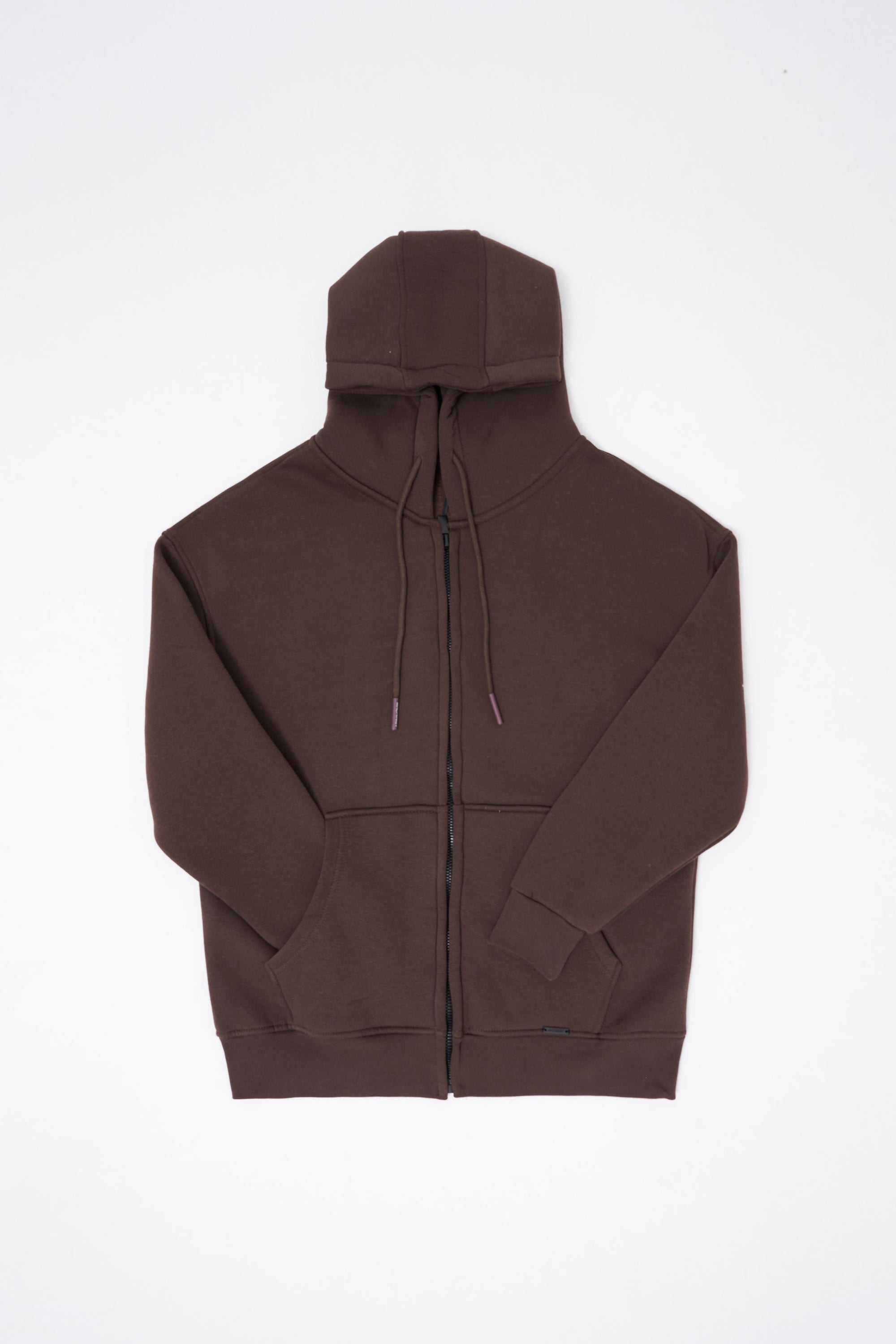 Erkek Oversize Fermuarlı Cepli Kapüşonlu Basic Sweatshirt Kahverengi