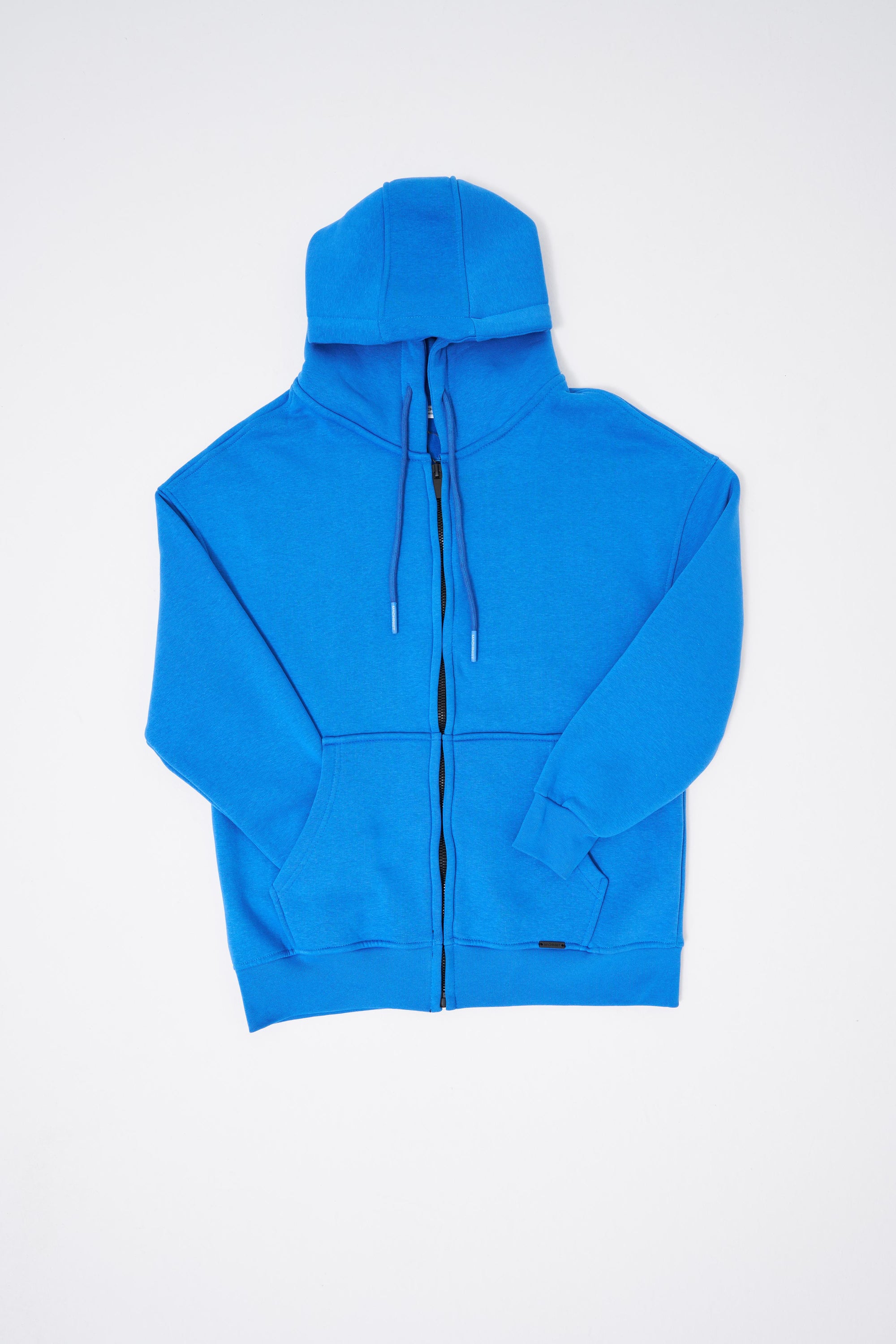 Erkek Oversize Fermuarlı Cepli Kapüşonlu Basic Sweatshirt Saks Mavi