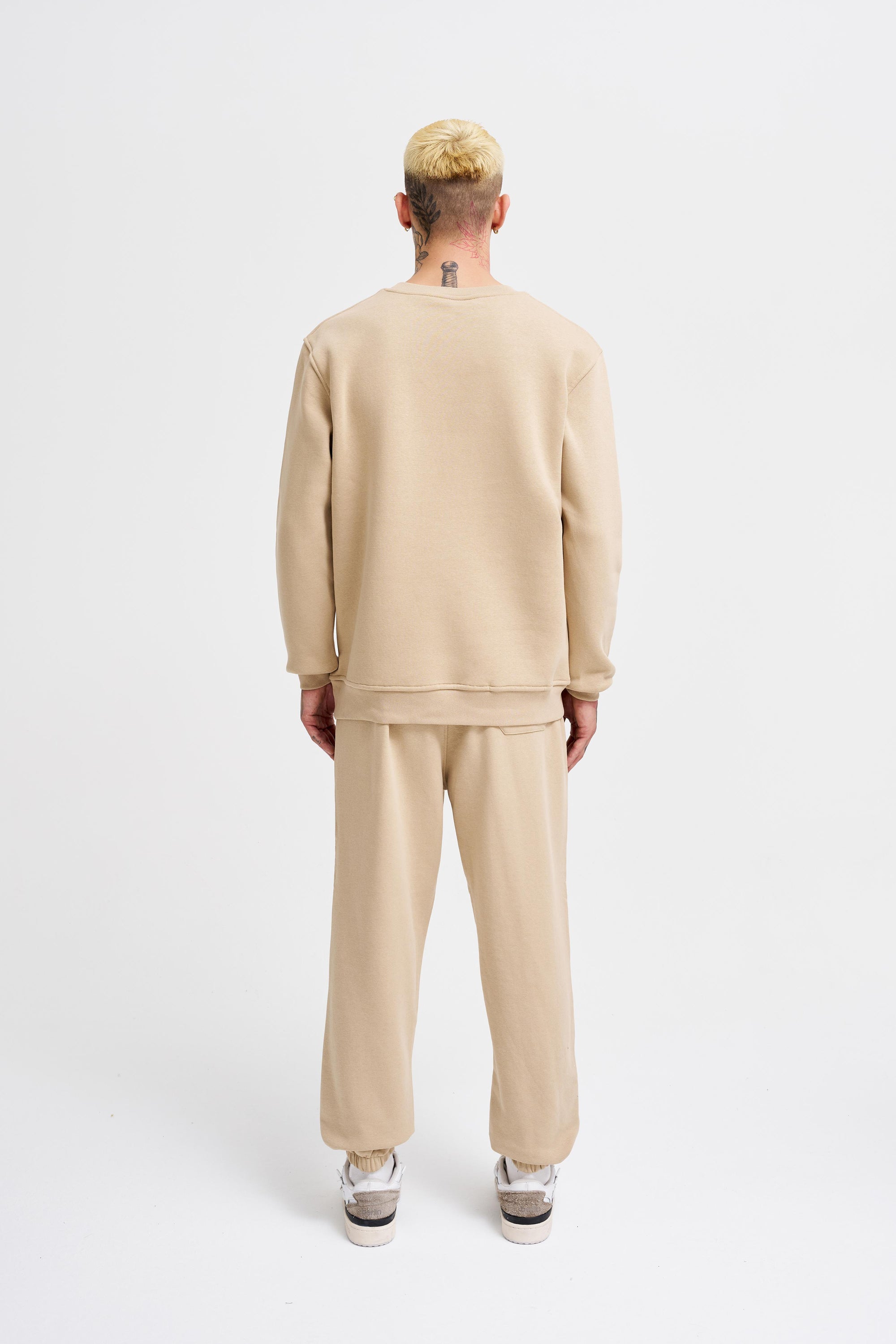 Erkek Regular Bisiklet Yaka Basic Sweatshirt Bej