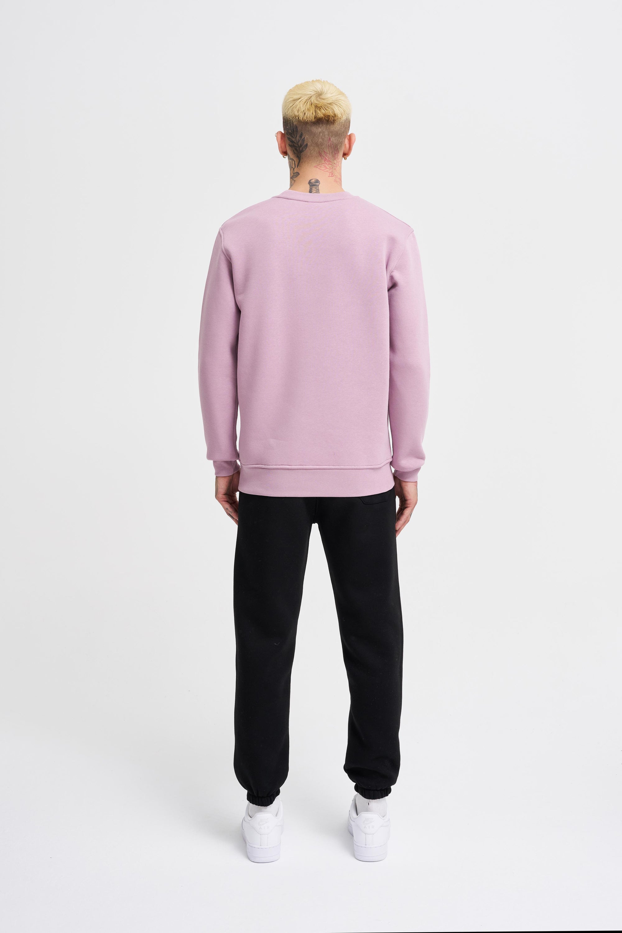 Erkek Regular Bisiklet Yaka Basic Sweatshirt Kirli Pembe