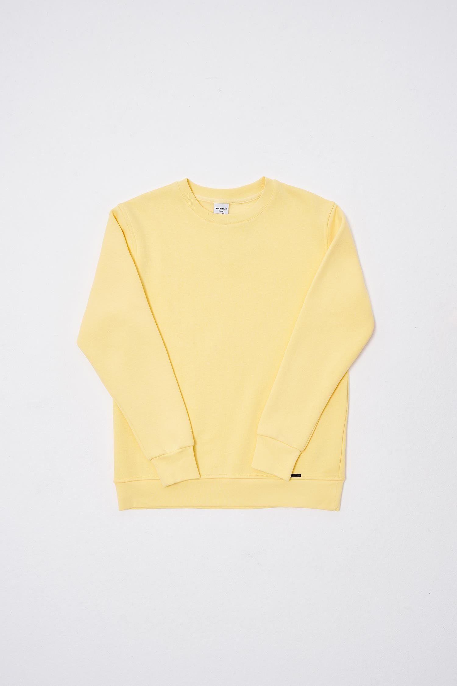 Erkek Regular Bisiklet Yaka Basic Sweatshirt Sarı