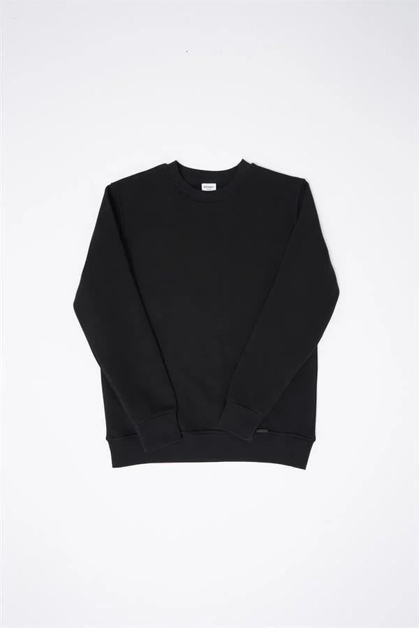 Erkek Regular Bisiklet Yaka Basic Sweatshirt Siyah