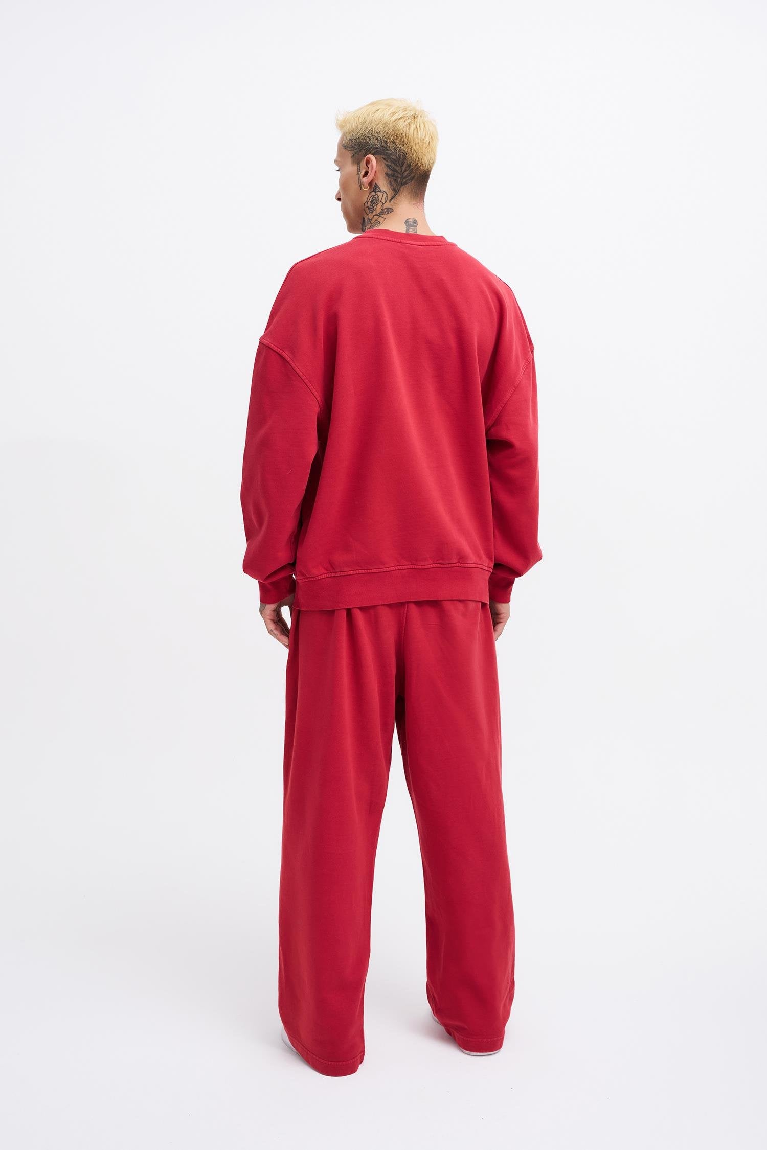 Erkek Yıkamalı Basic Baggy Eşofman Altı Açık Kırmızı