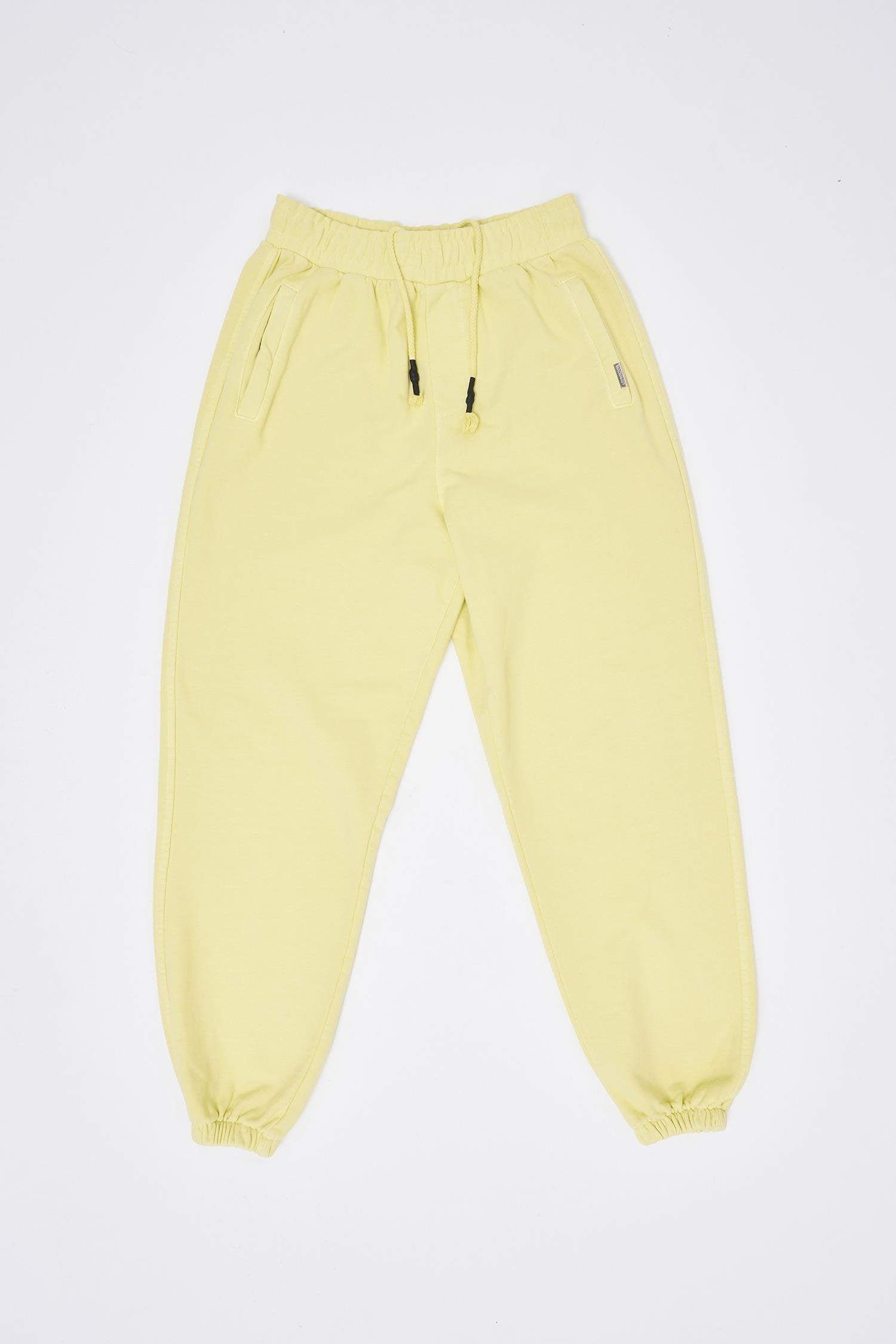 Erkek Yıkamalı Basic Jogger Eşofman Altı Açık Sarı