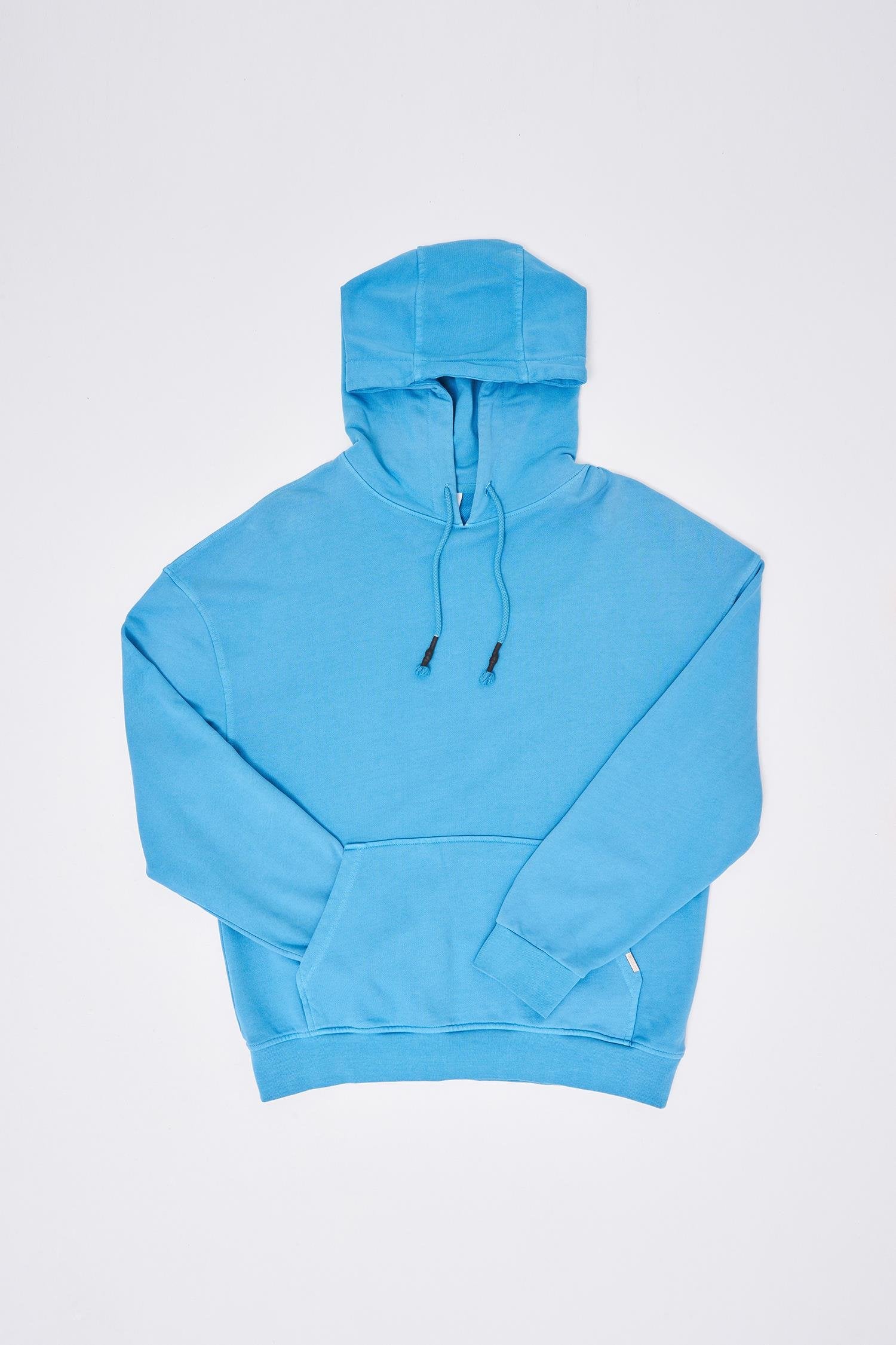 Erkek Yıkamalı Basic Kapüşonlu Oversize Sweatshirt Açık Mavi