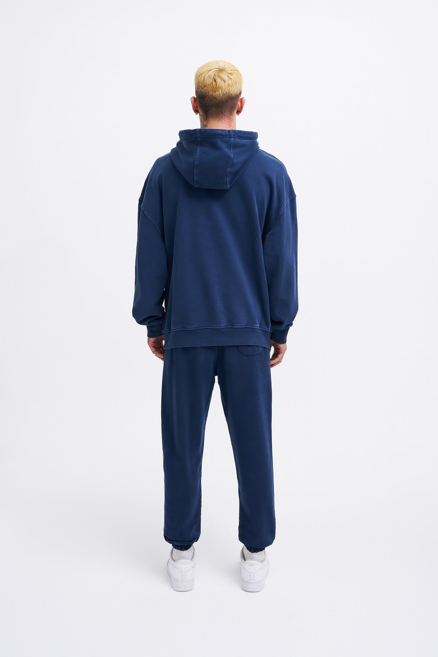 Erkek Yıkamalı Basic Kapüşonlu Oversize Sweatshirt Gece Mavisi