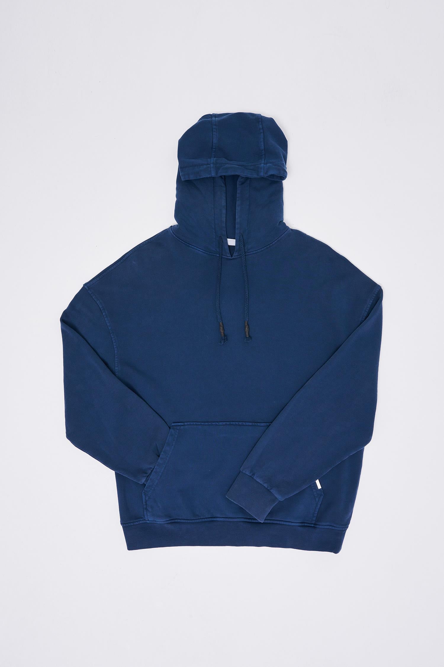 Erkek Yıkamalı Basic Kapüşonlu Oversize Sweatshirt Gece Mavisi